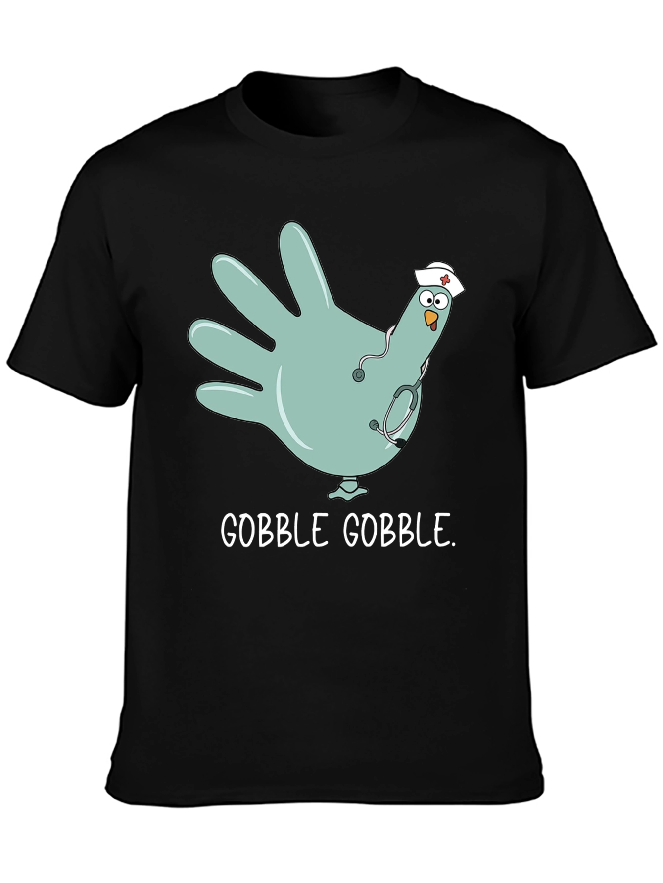 Black Gobble Gobble Nurse Turkey Hand T-Shirt view 3