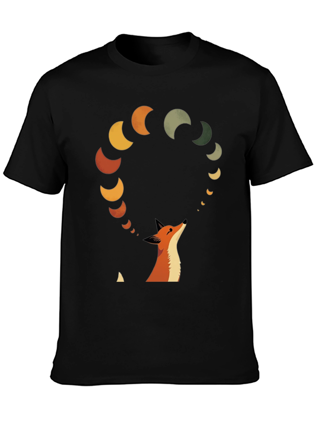 Black Fox & Moon Phases Graphic Tee view 3