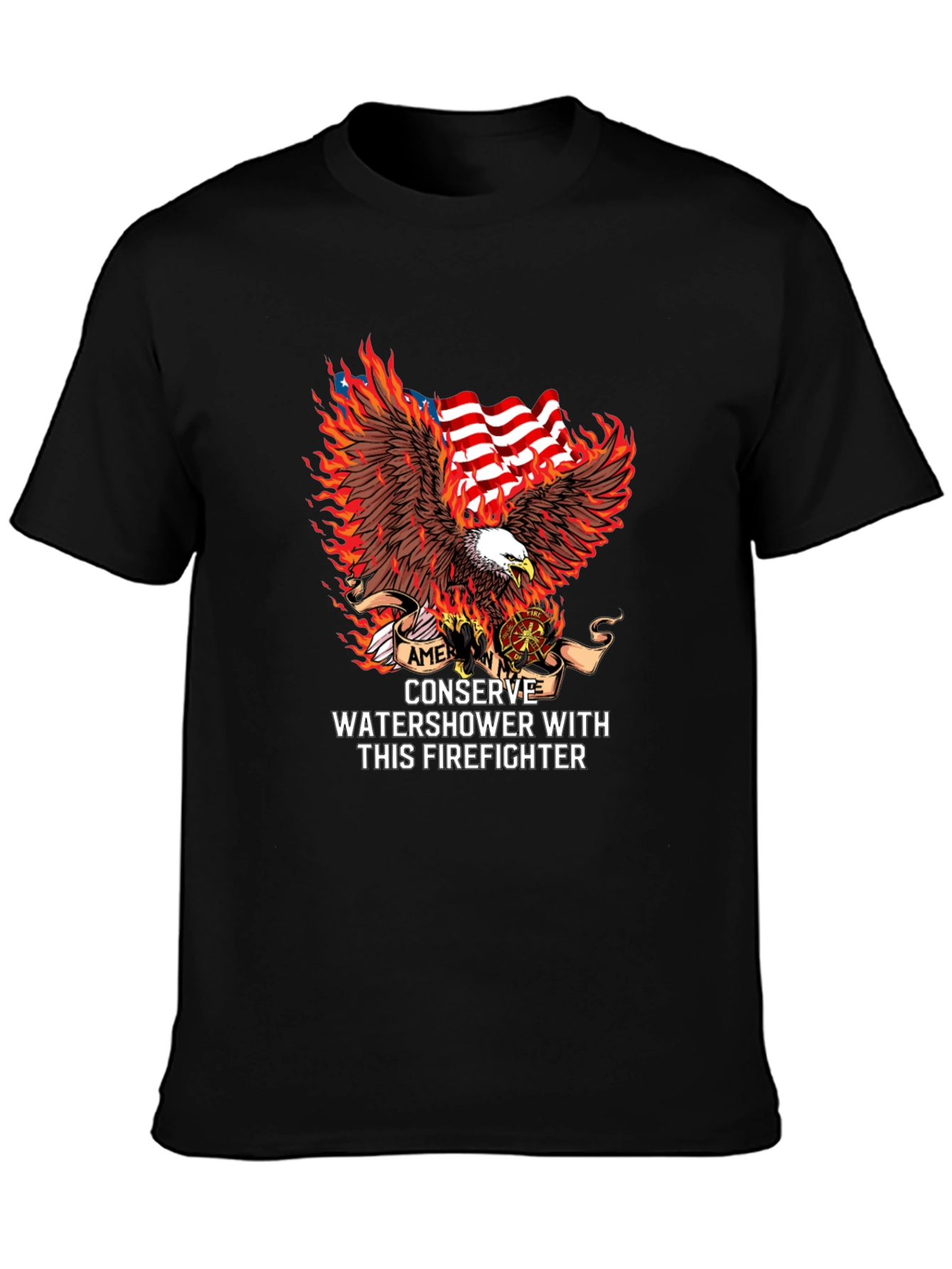 Black American Firefighter Eagle Graphic Tee view 3