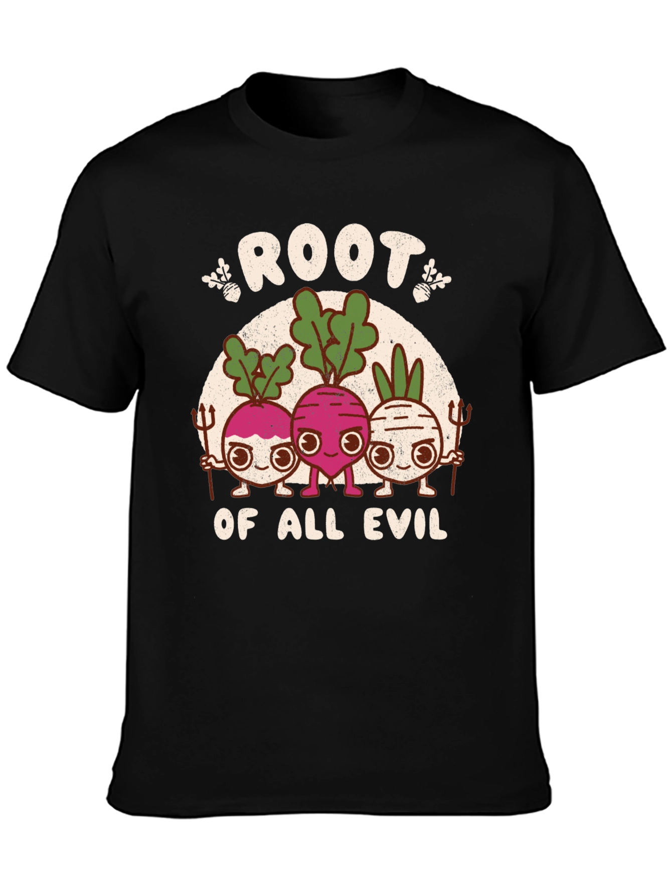 Black Root of All Evil Graphic T-Shirt - Funny Vegetable Tee view 3
