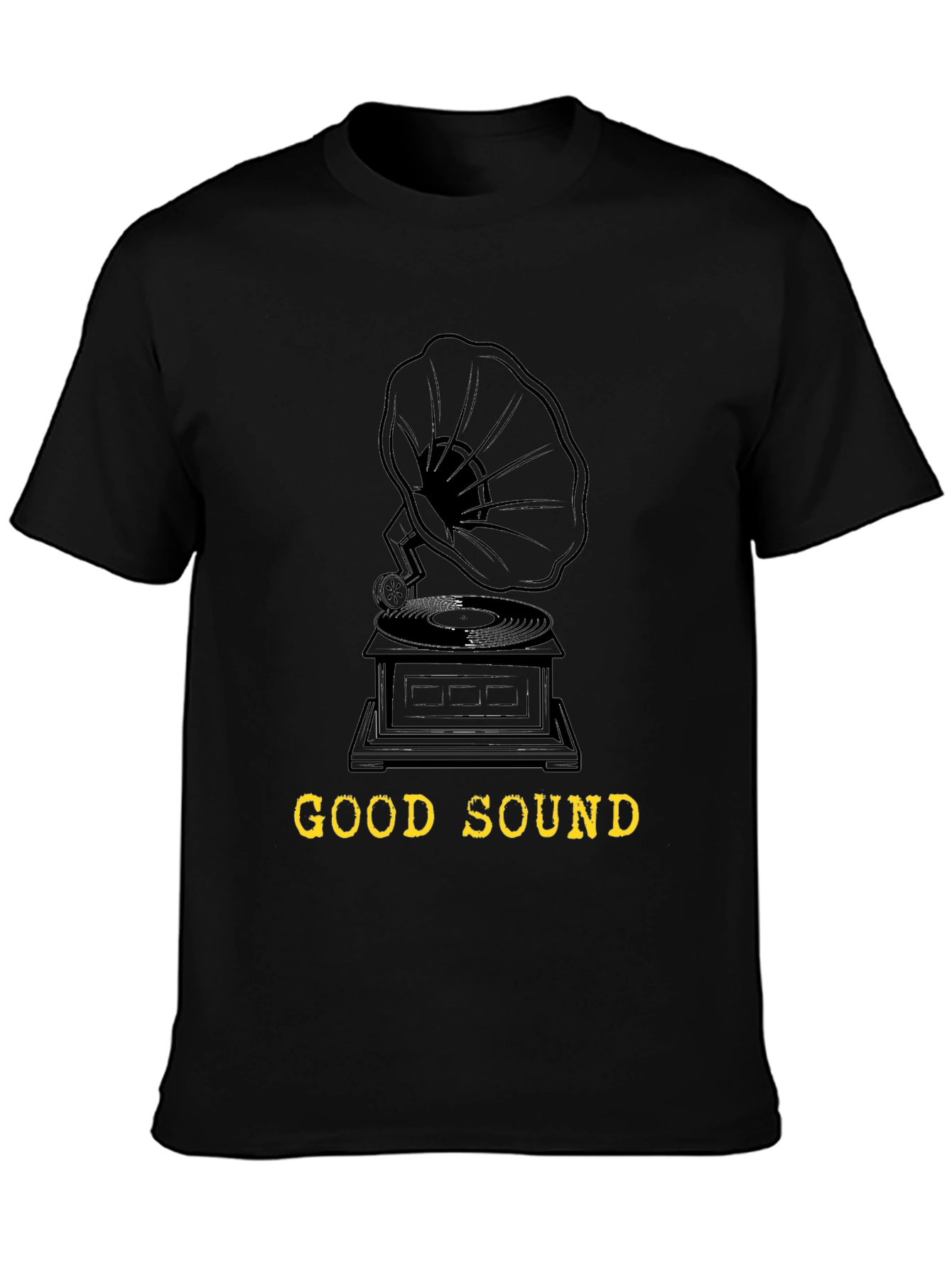 Black Vintage Gramophone "Good Sound" Black T-Shirt view 3