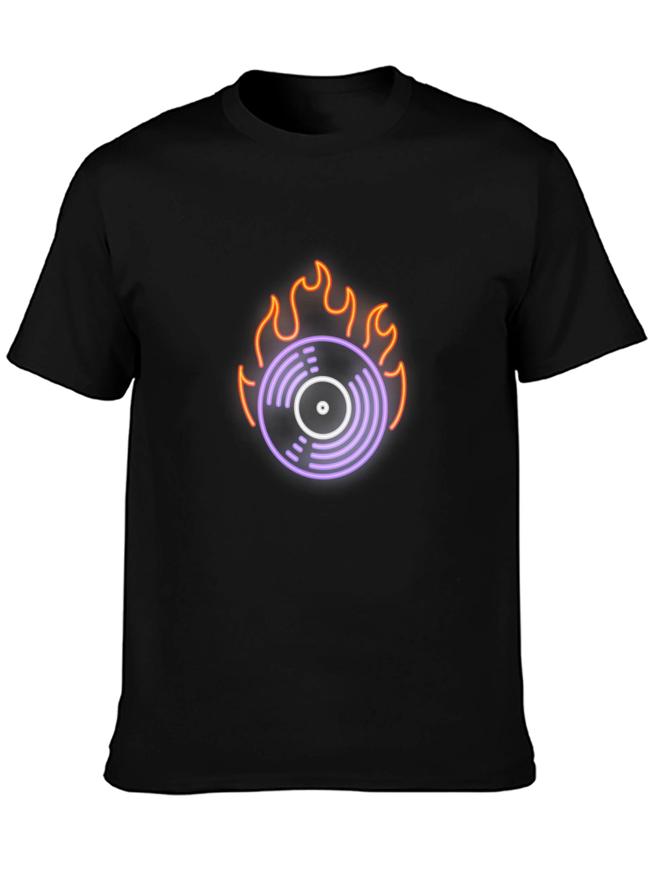 Black Fiery Vinyl Graphic Tee - Retro Music Lover Shirt view 3