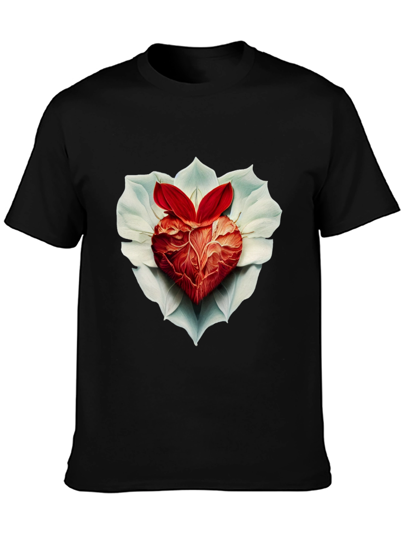 Black Anatomical Heart & Flower T-Shirt view 3