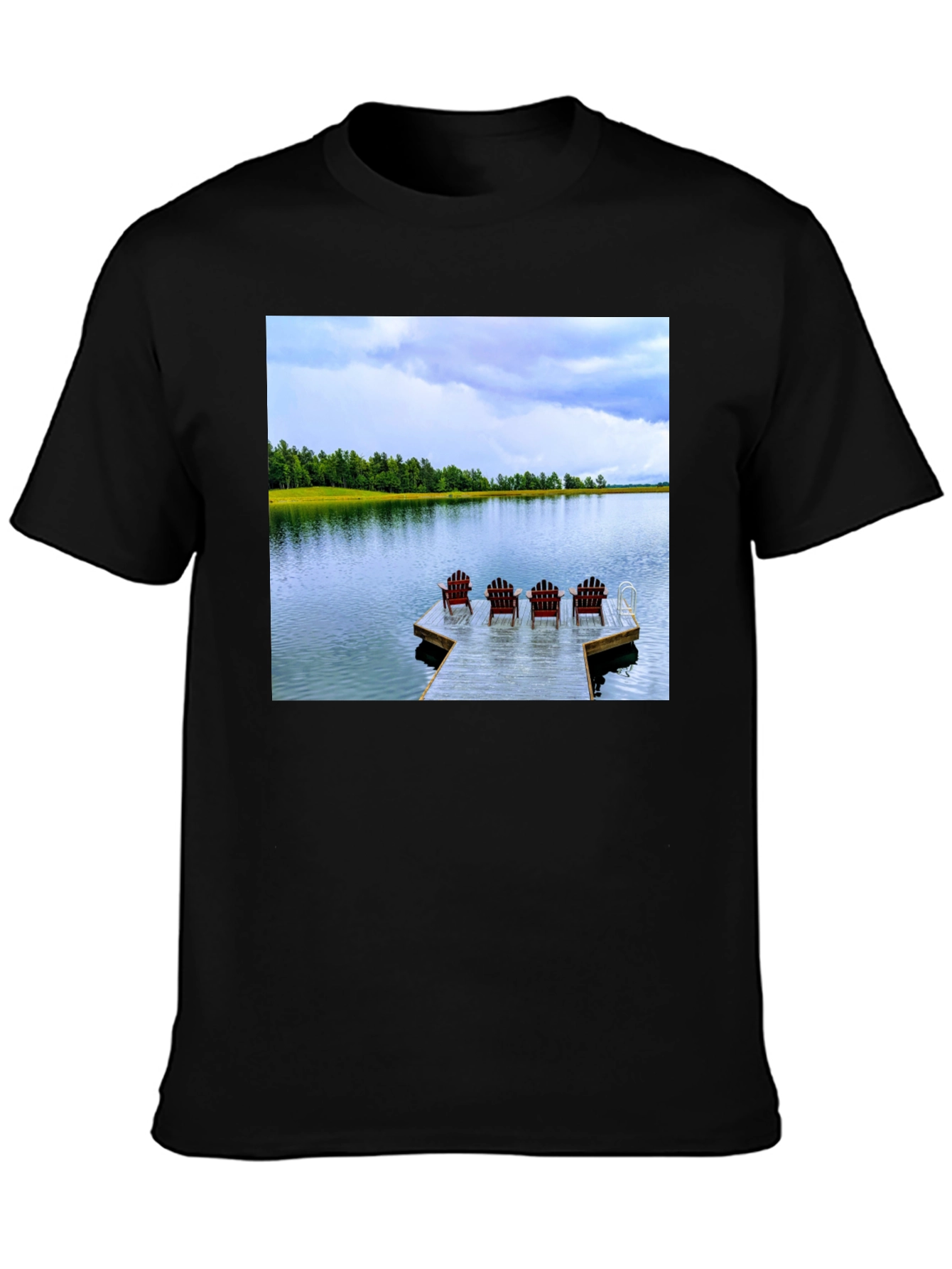 Black Lake View T-Shirt: Relax on the Dock view 3