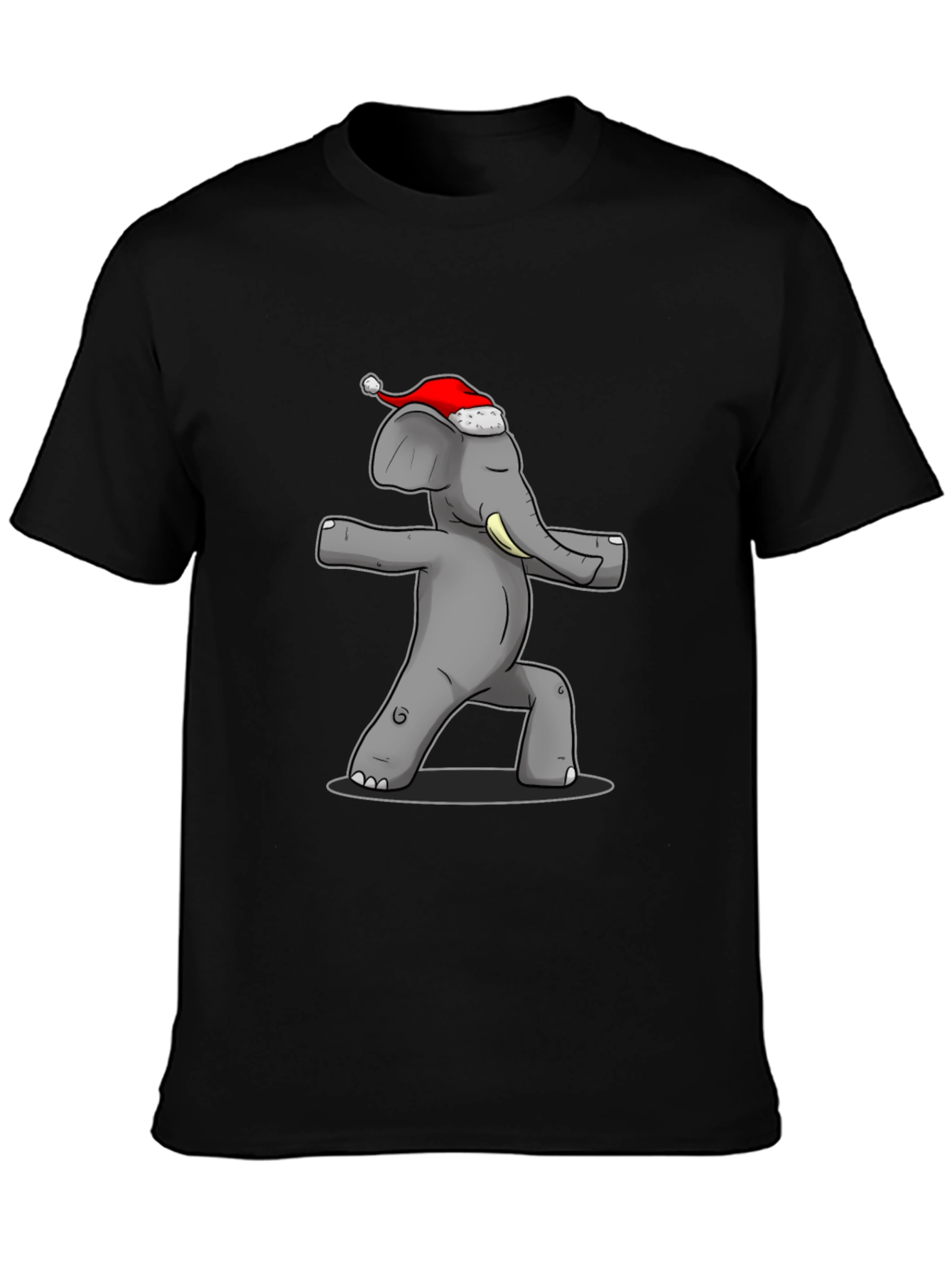 Black Yoga Elephant Santa Hat T-Shirt view 3