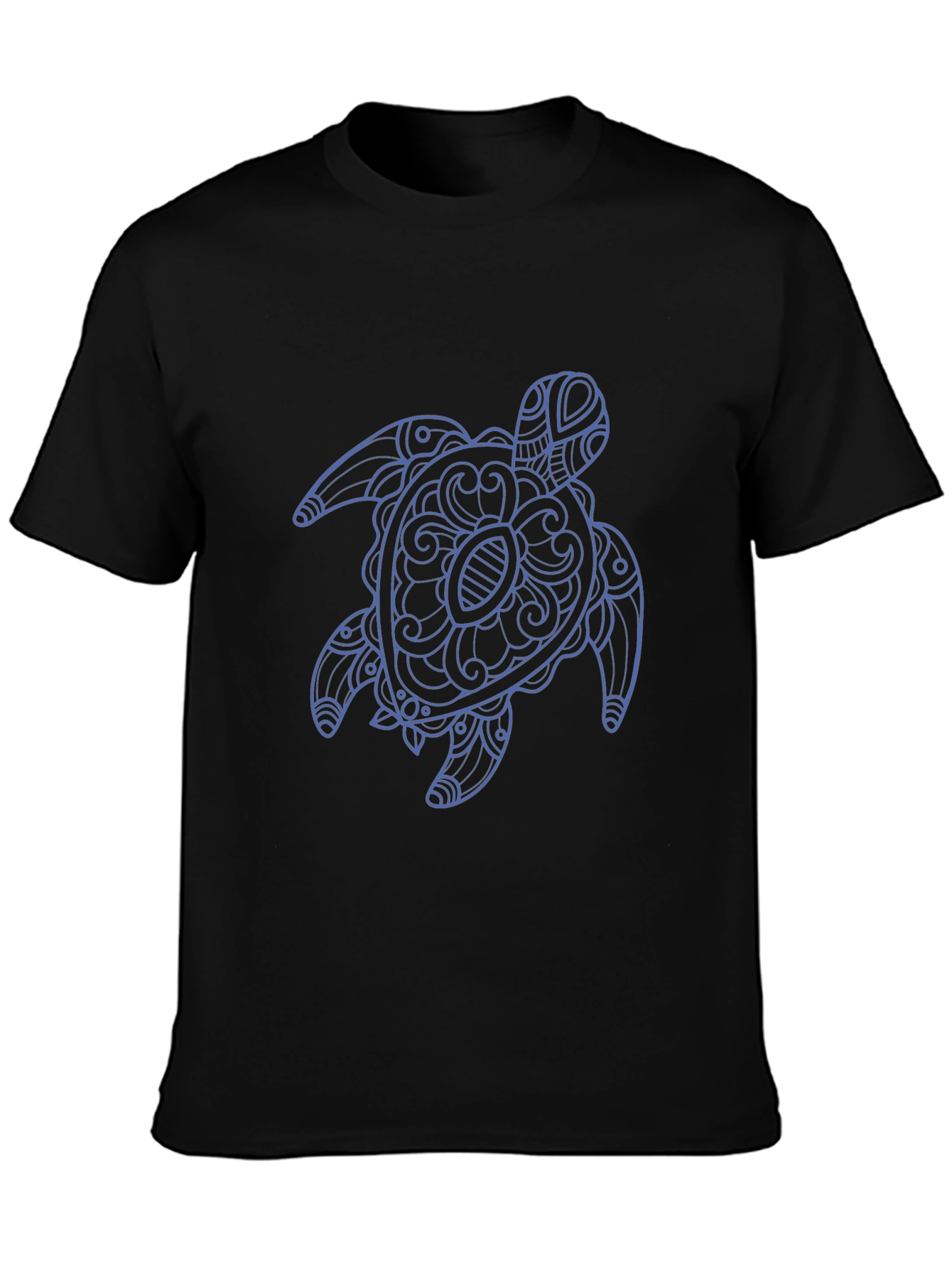 Black Men's Black T-Shirt with Blue Turtle Graphic view 3