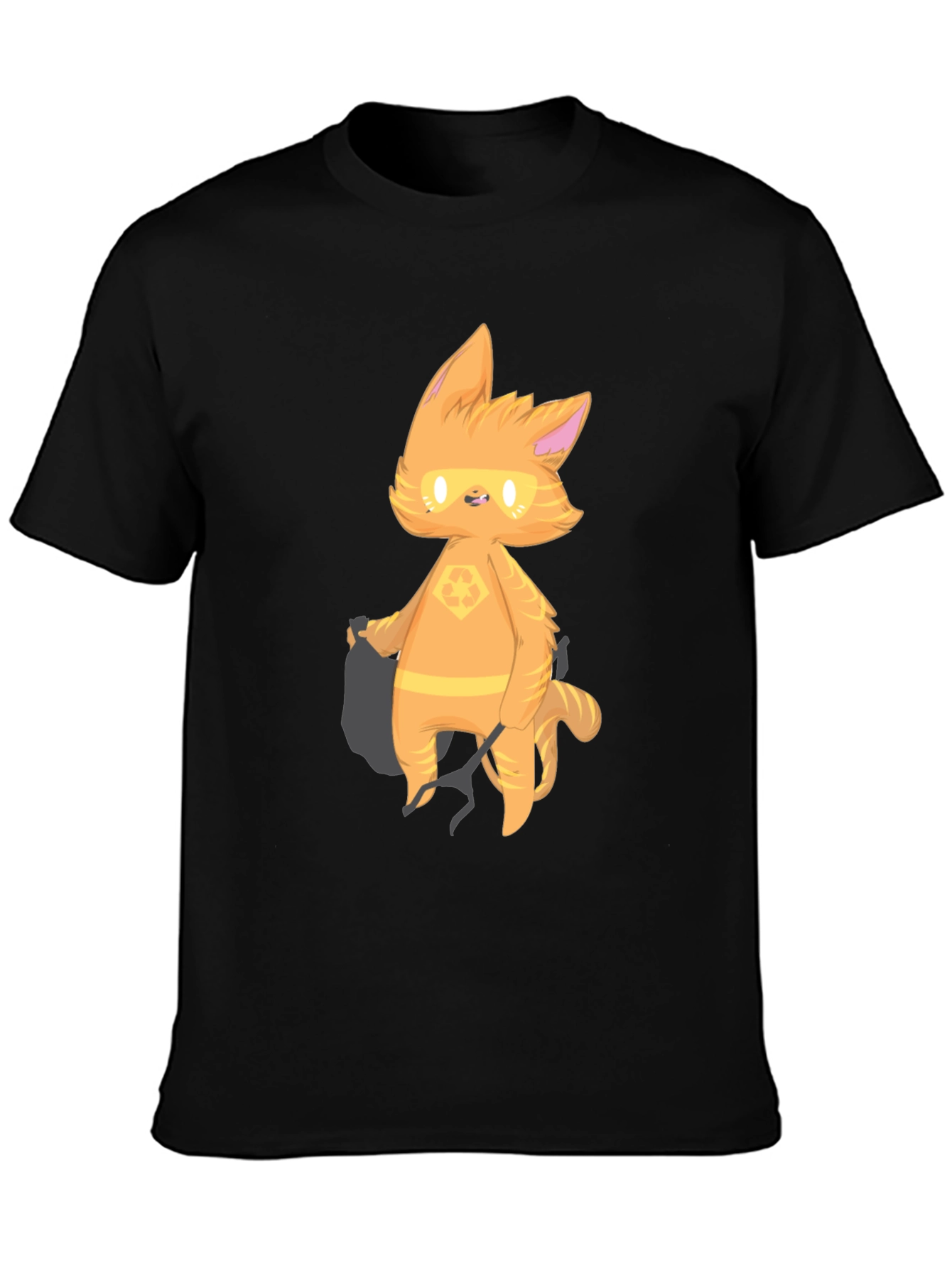 Black Cartoon Cat Graphic T-Shirt - Black view 3