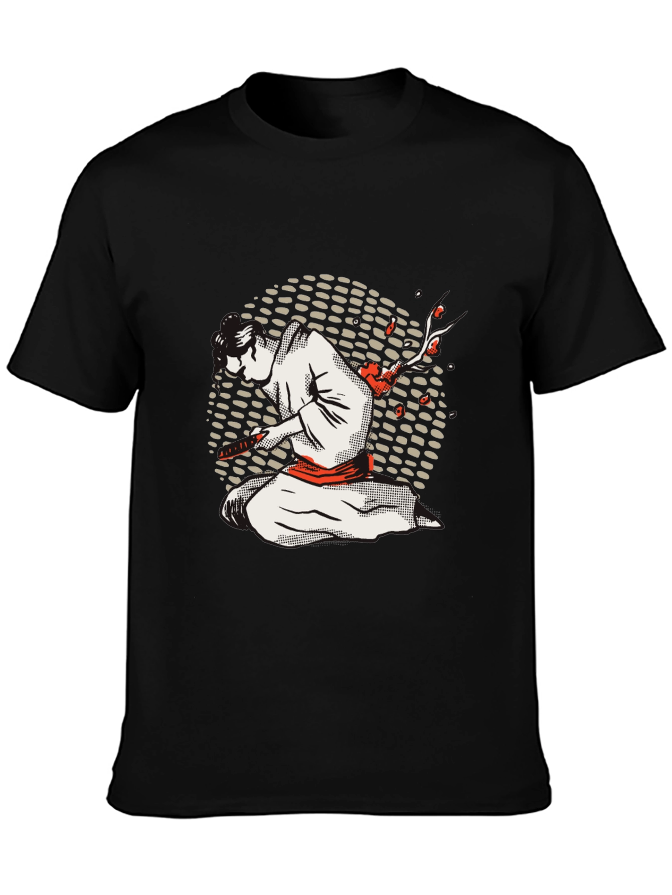Black Samurai Graphic Tee - Black Cotton Blend Shirt view 3