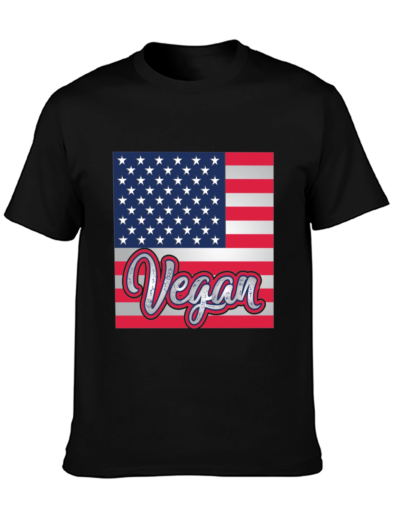 Black Vegan American Flag Graphic T-Shirt view 3