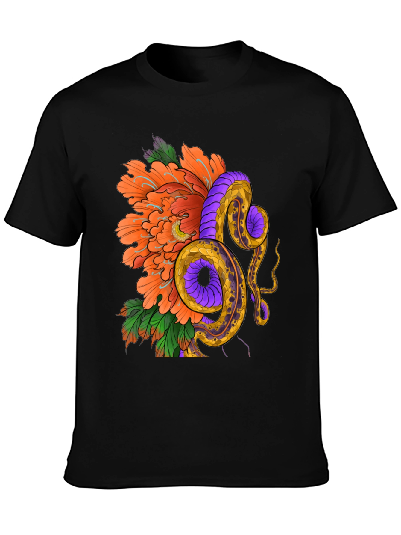 Black Floral Snake Graphic T-Shirt view 3