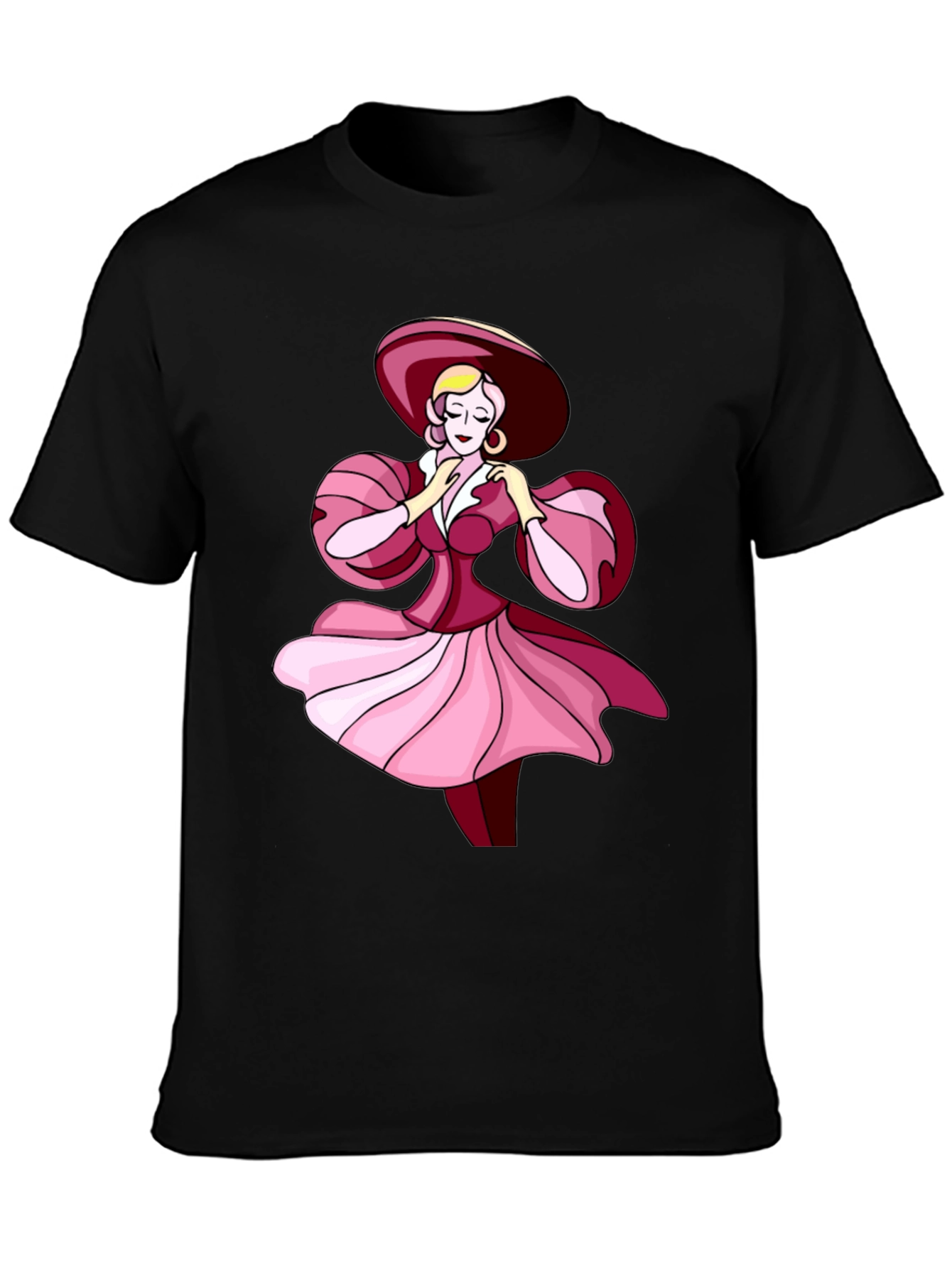 Black Vintage Lady T-Shirt - Fashion Illustration Tee view 3