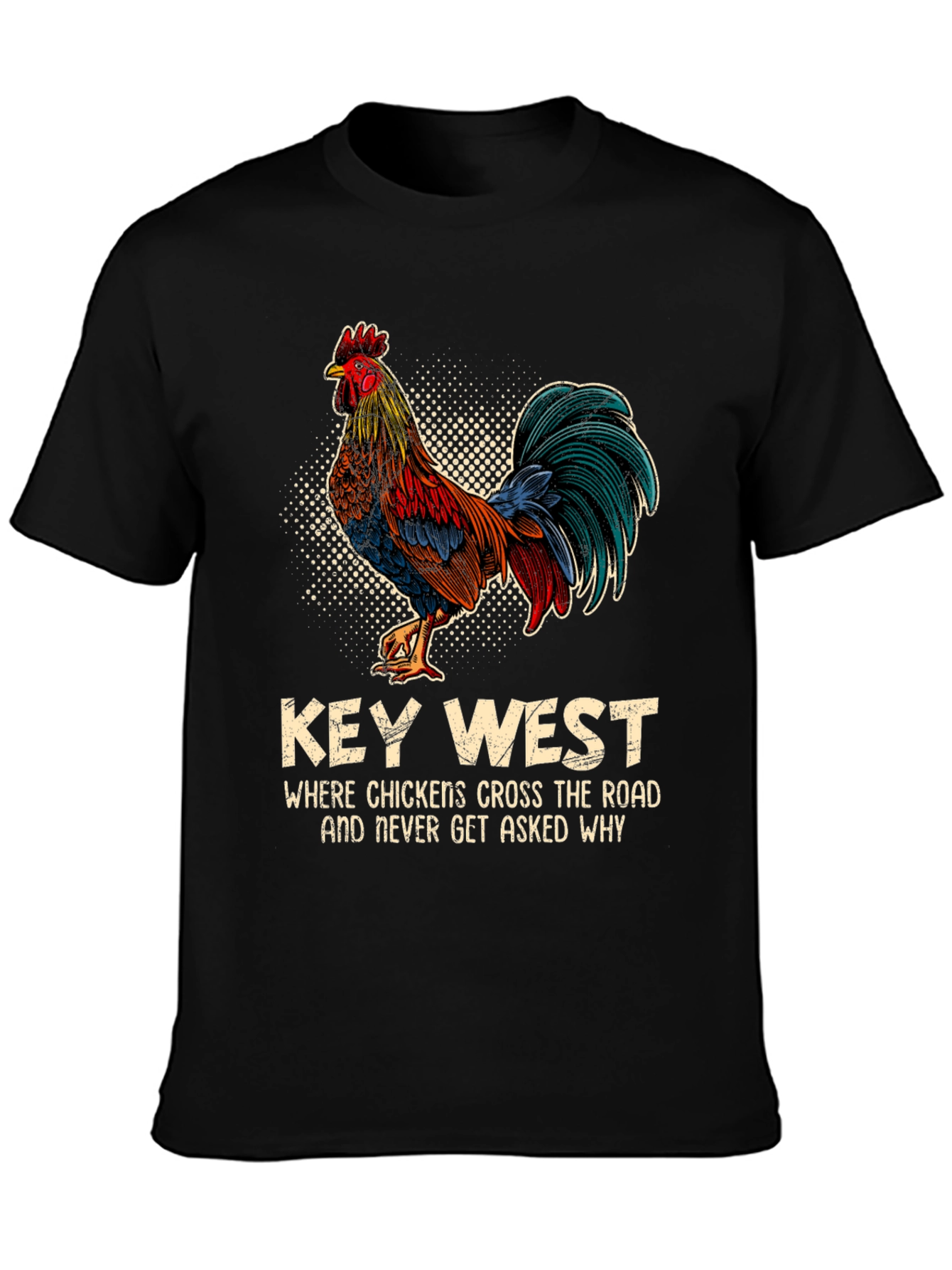 Black Key West Chicken T-Shirt - Funny Graphic Tee view 3