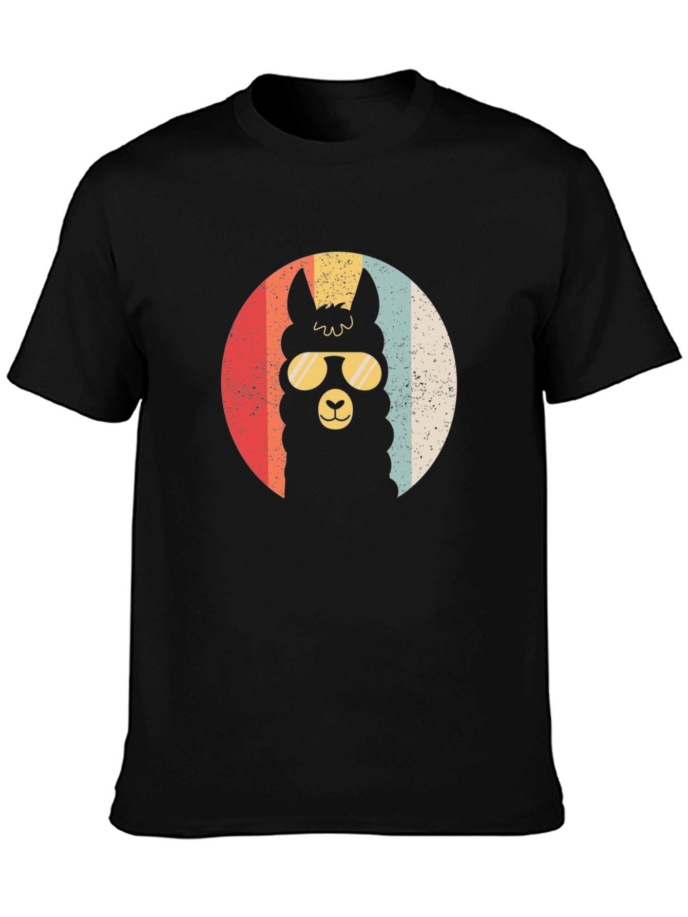 Black Retro Llama T-Shirt - Cool Alpaca in Sunglasses view 3