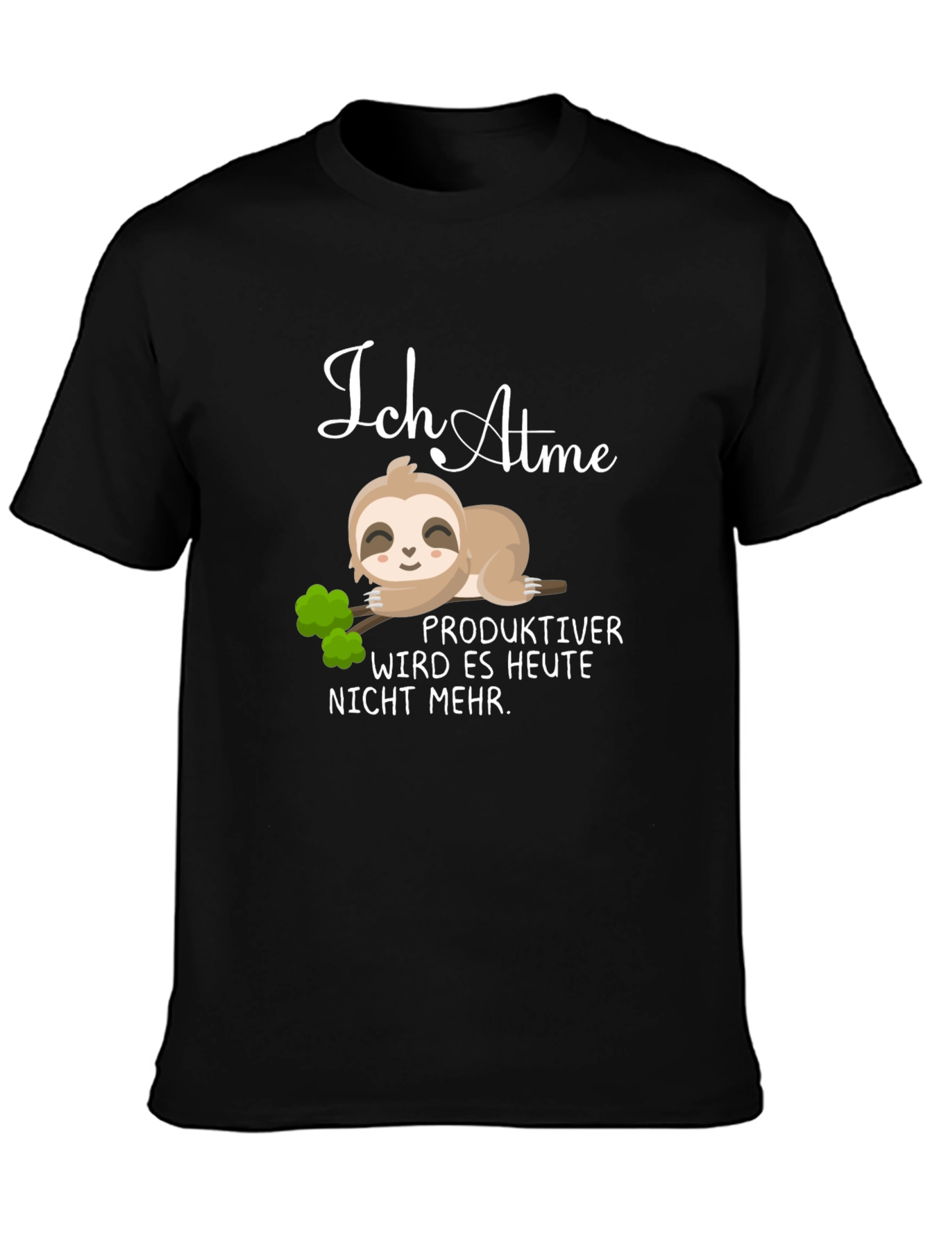 Black Funny Sloth Graphic T-Shirt - Ich Atme Design view 3