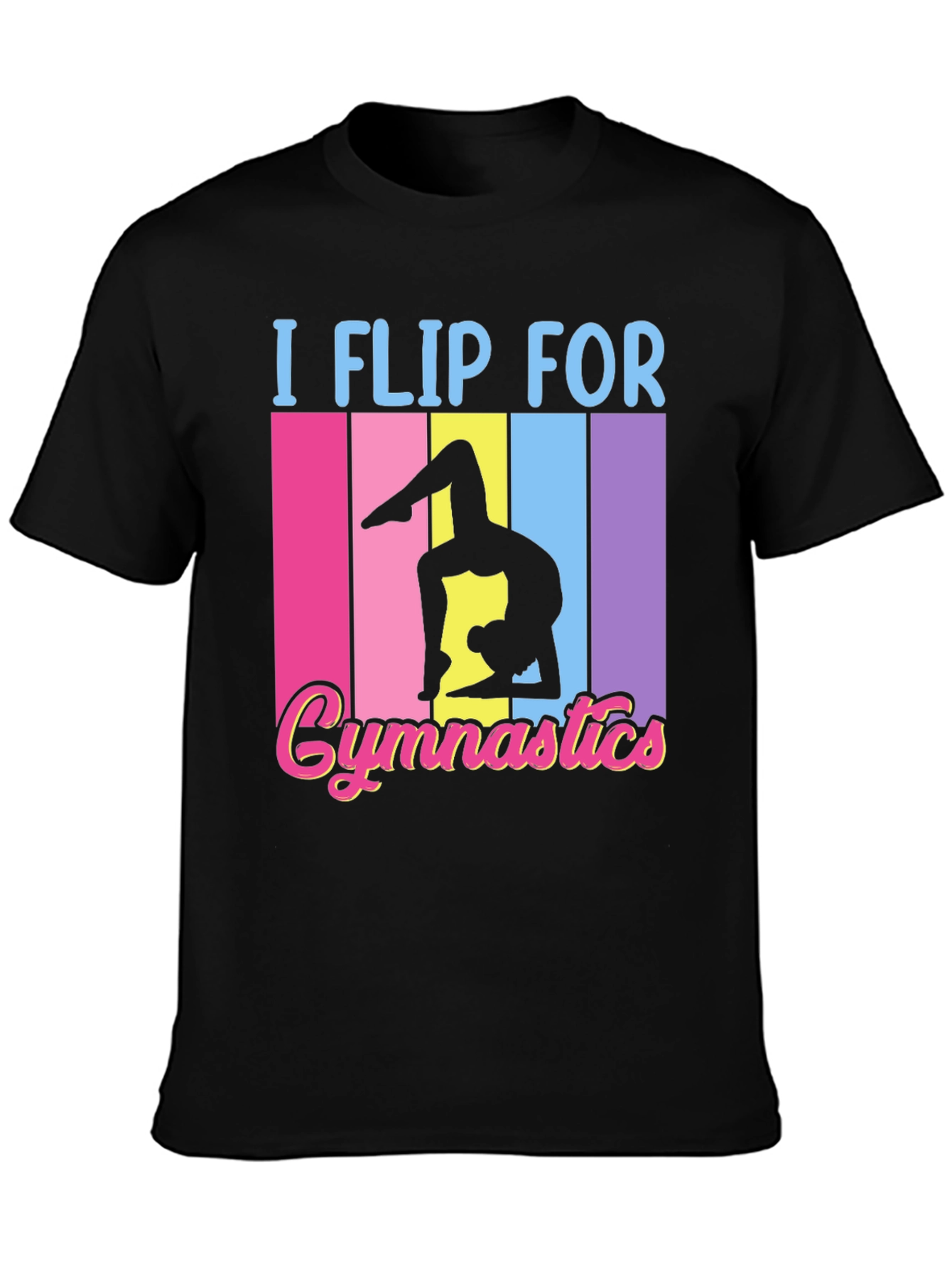 Black I Flip For Gymnastics Black T-Shirt view 3
