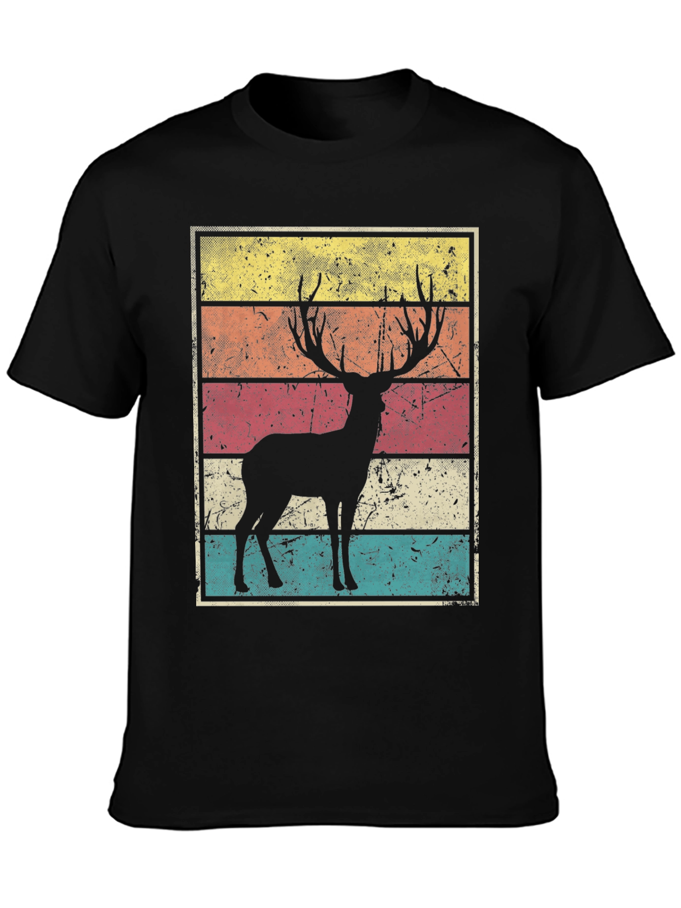 Black Retro Deer Graphic Tee - Vintage Style view 3