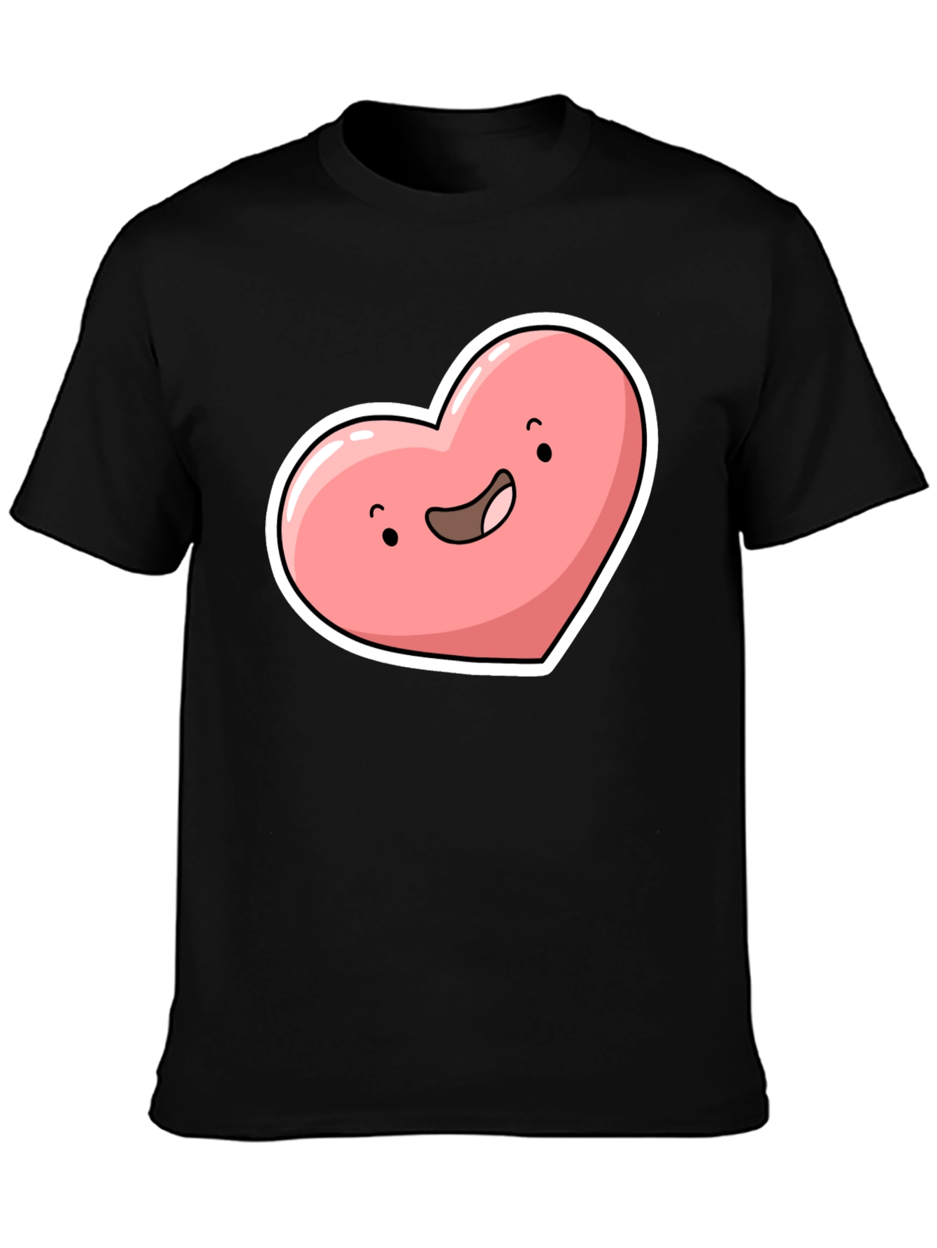 Black Cute Heart Character Graphic Tee - Black view 3
