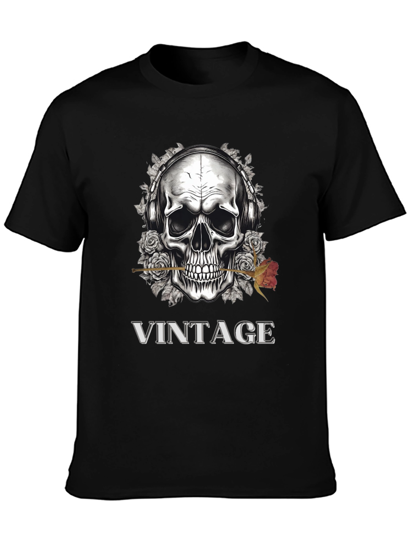 Black Vintage Skull Graphic Tee view 3