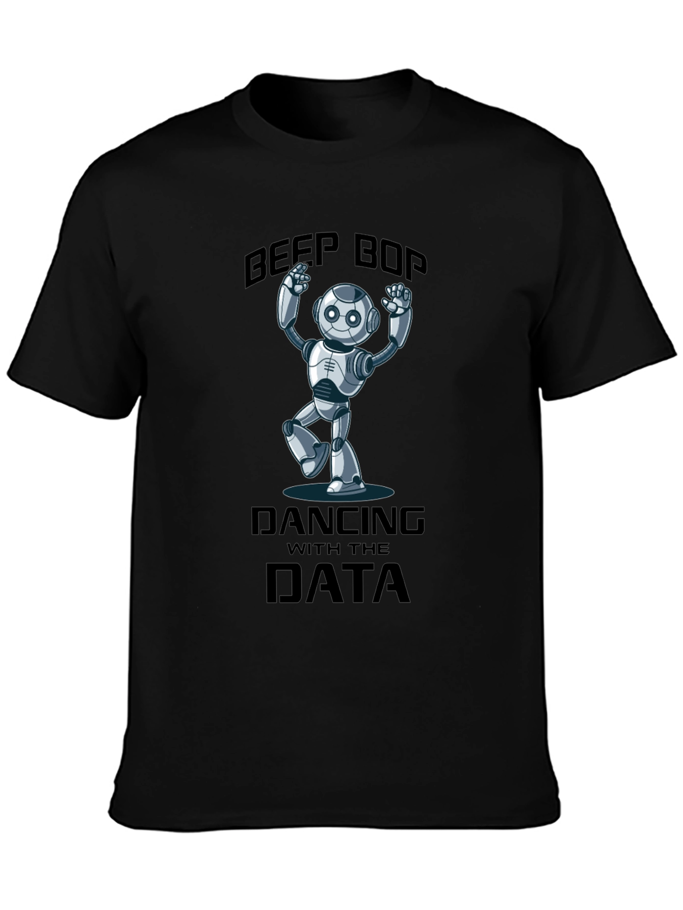 Black Data Dancing Robot T-Shirt - Beep Boop Fun! view 3