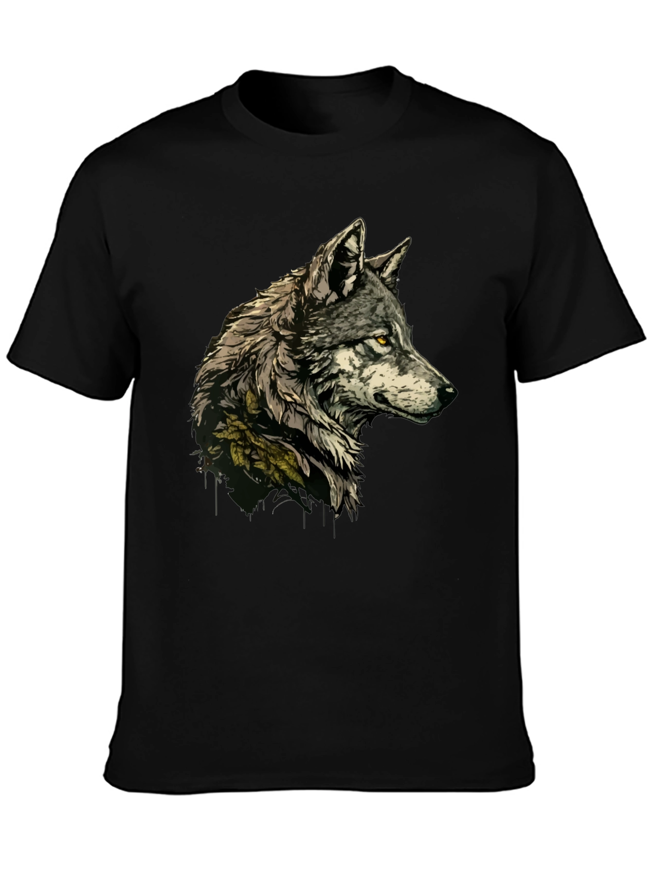 Black Wolf Graphic Print Black T-Shirt view 3