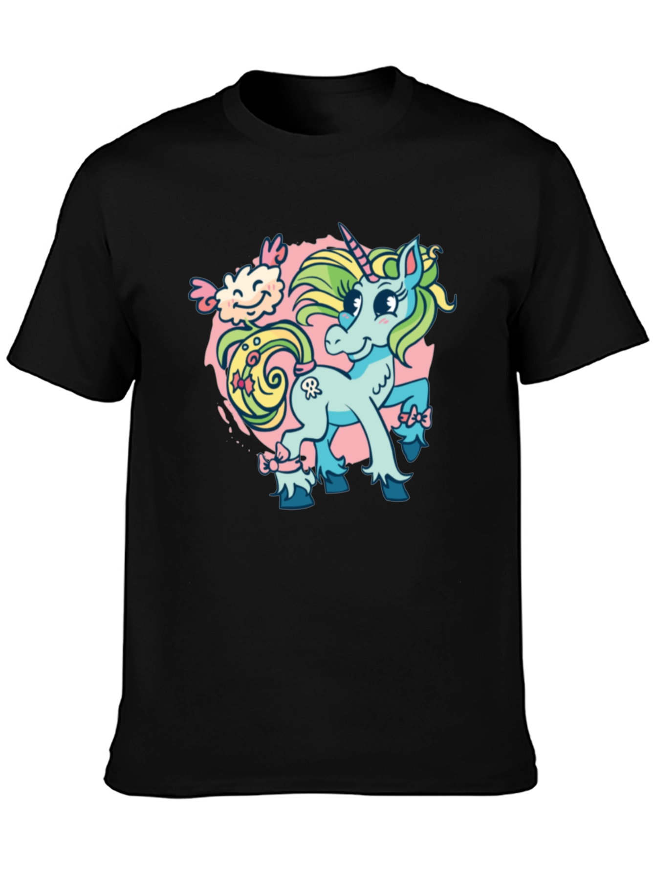 Black Unicorn Cartoon Graphic T-Shirt view 3