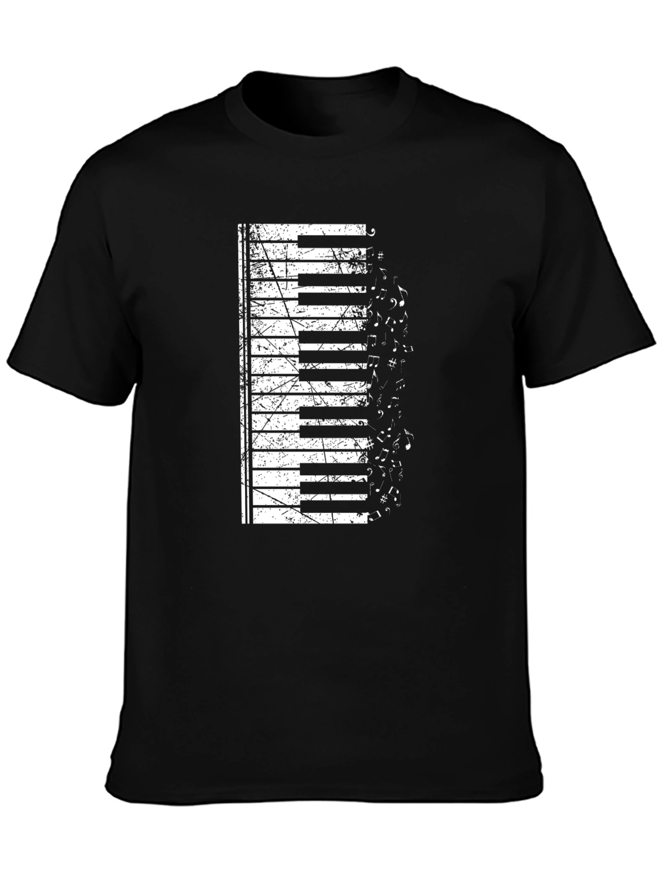 Black Piano Keys & Music Notes Graphic T-Shirt view 3