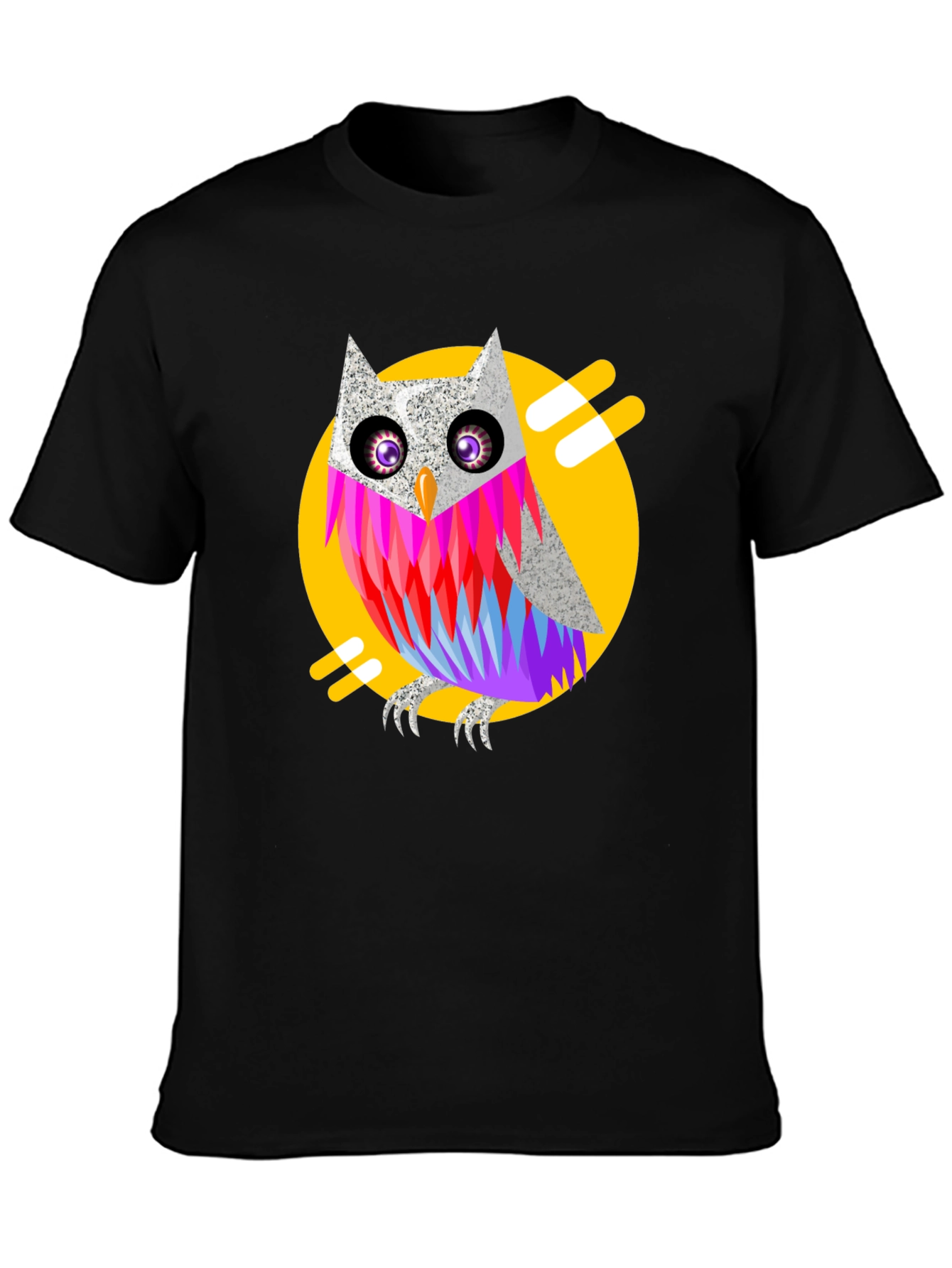 Black Cool Owl Graphic Print Black T-Shirt view 3