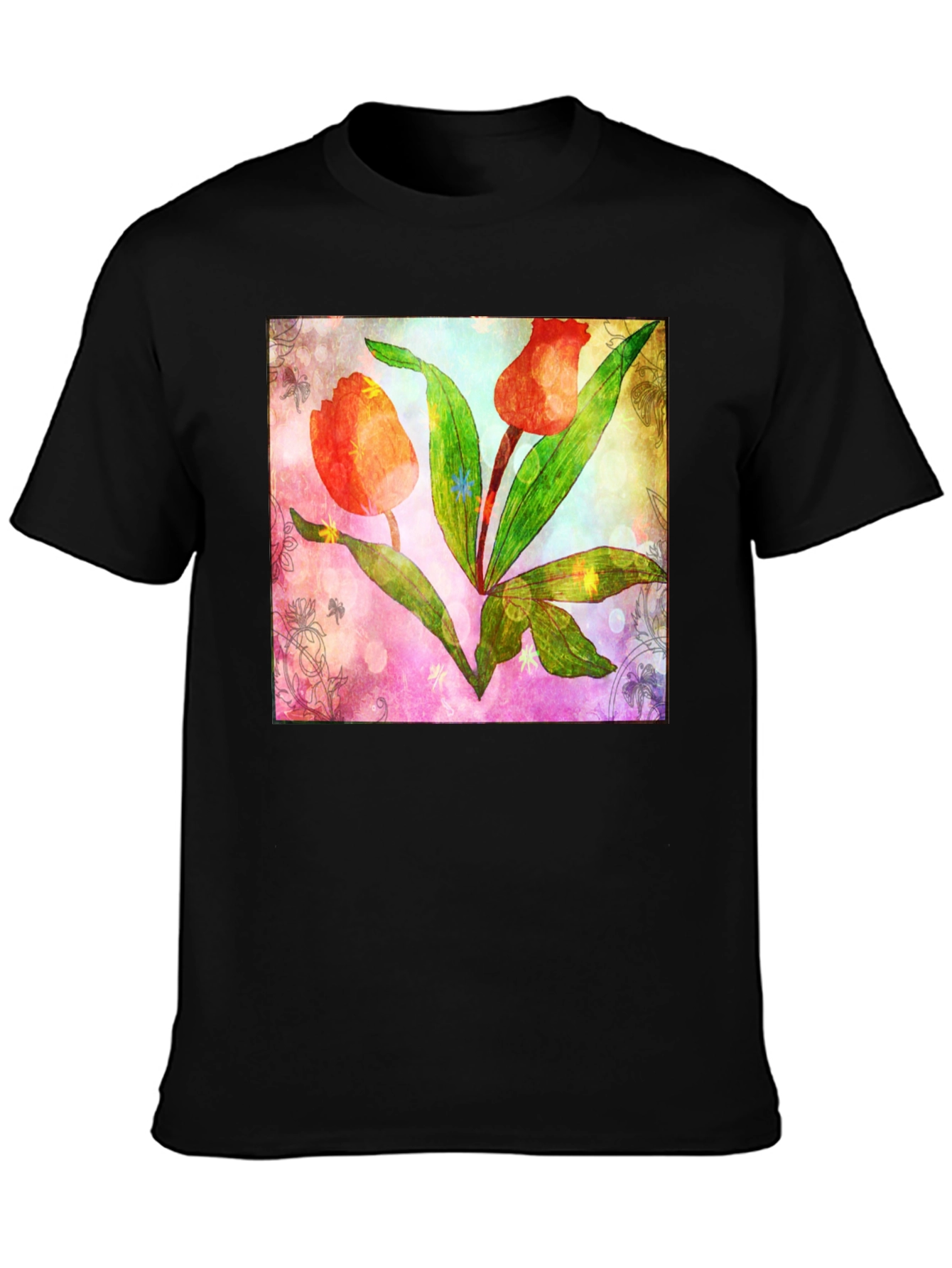 Black Floral Tulip Graphic T-Shirt view 3