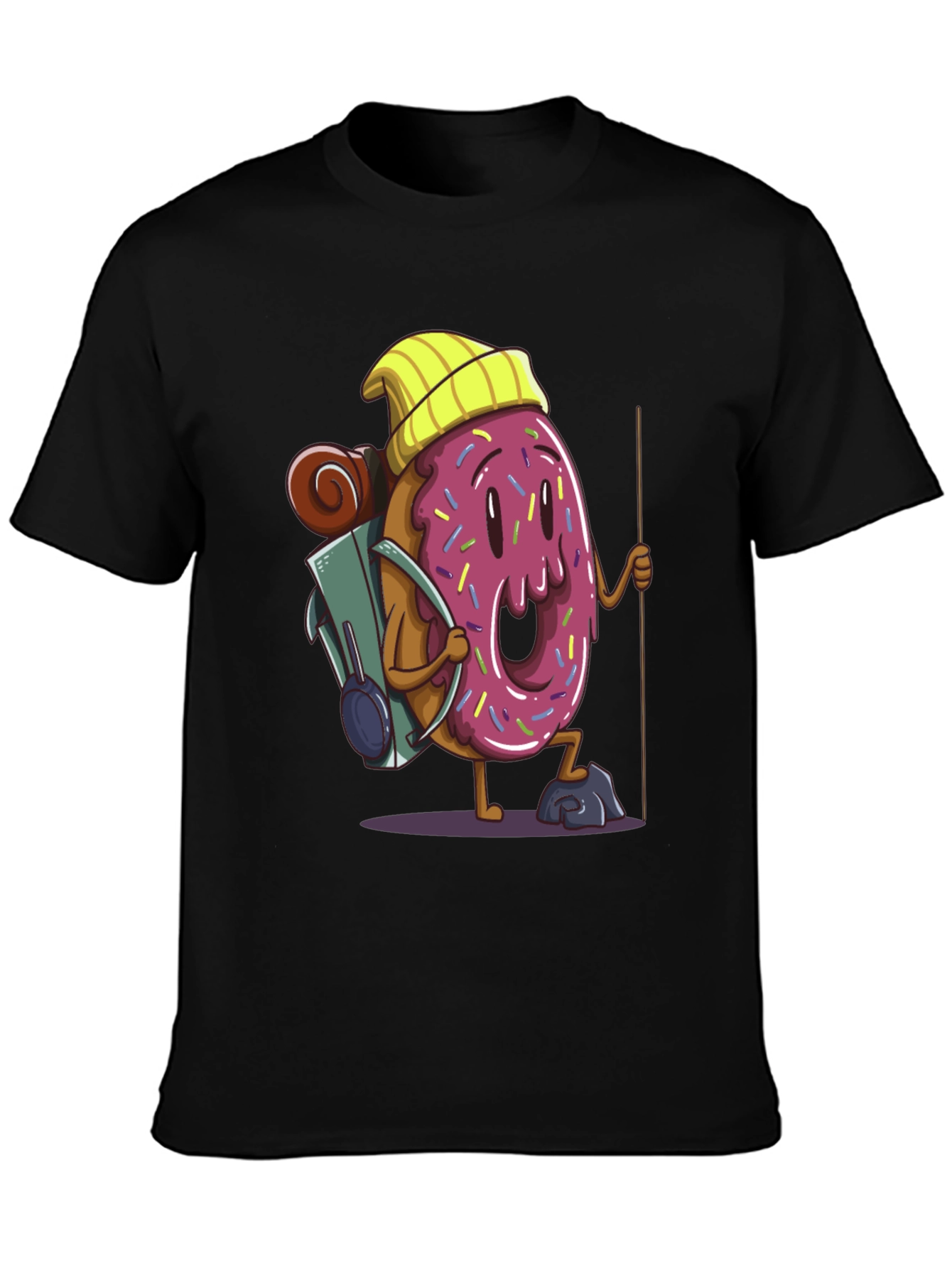 Black Donut Hiker Graphic Tee - Black Cotton T-Shirt view 3