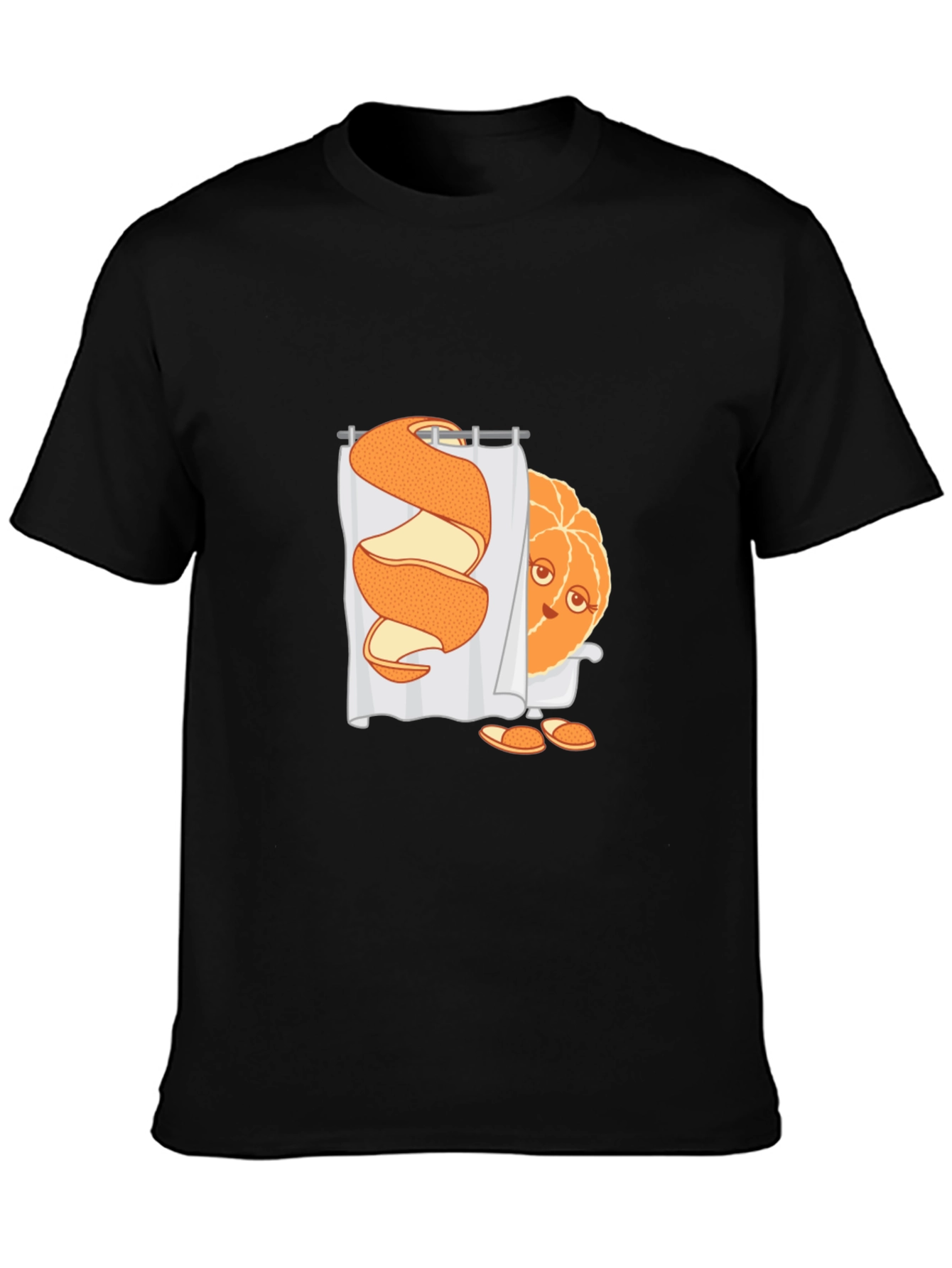 Black Funny Orange Peel Shower Cartoon Graphic T-Shirt view 3