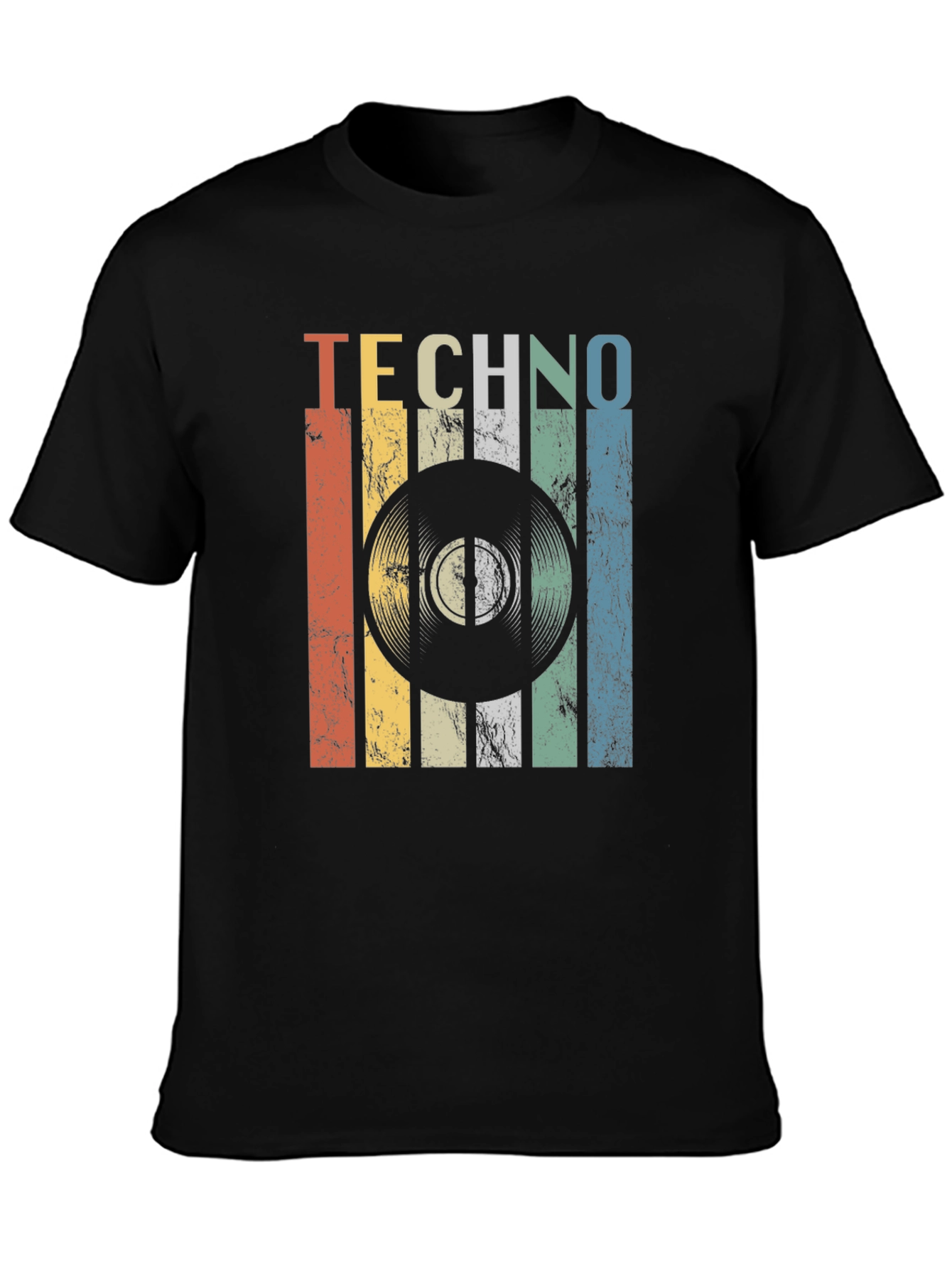 Black Retro Techno Record Graphic T-Shirt view 3