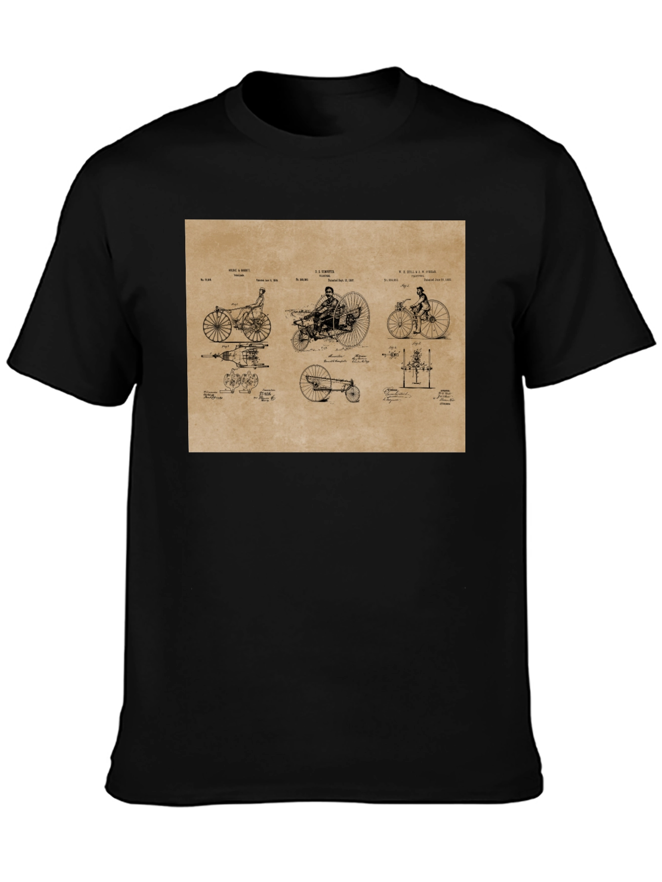 Black Vintage Bicycle Patent T-Shirt - Black view 3