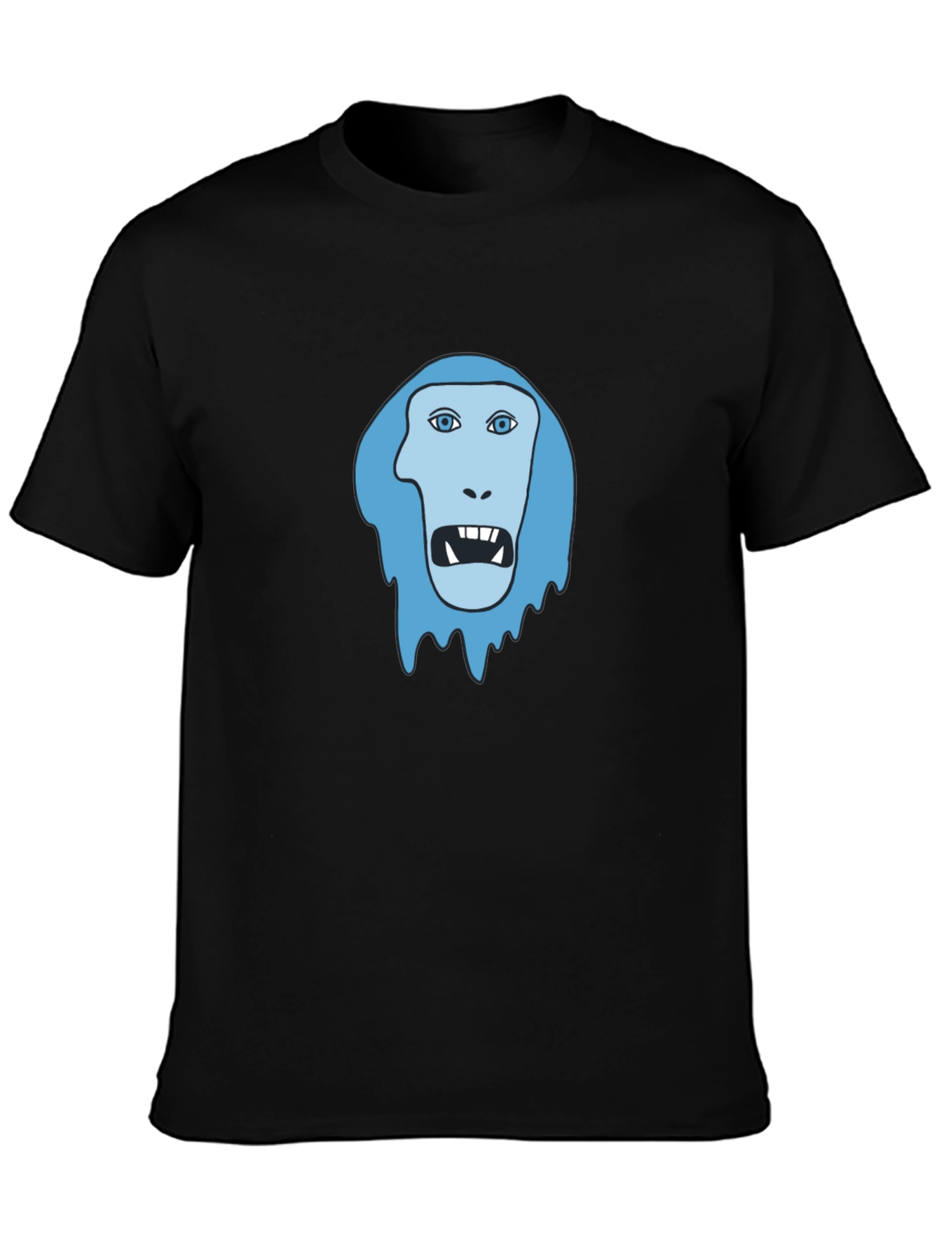 Black Men's Black T-Shirt - Blue Monster Face Graphic view 3