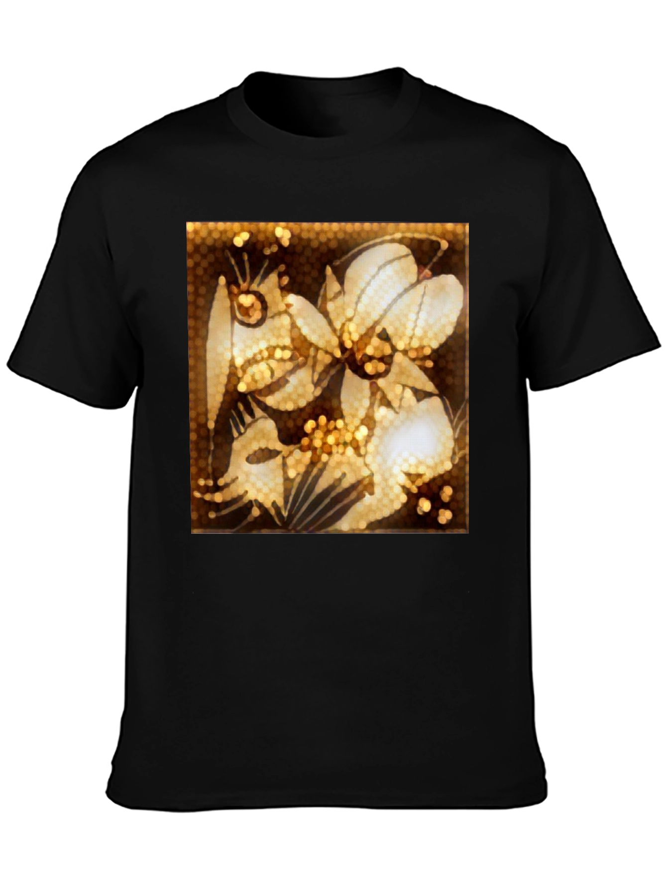 Black Floral Art Print Black T-Shirt view 3