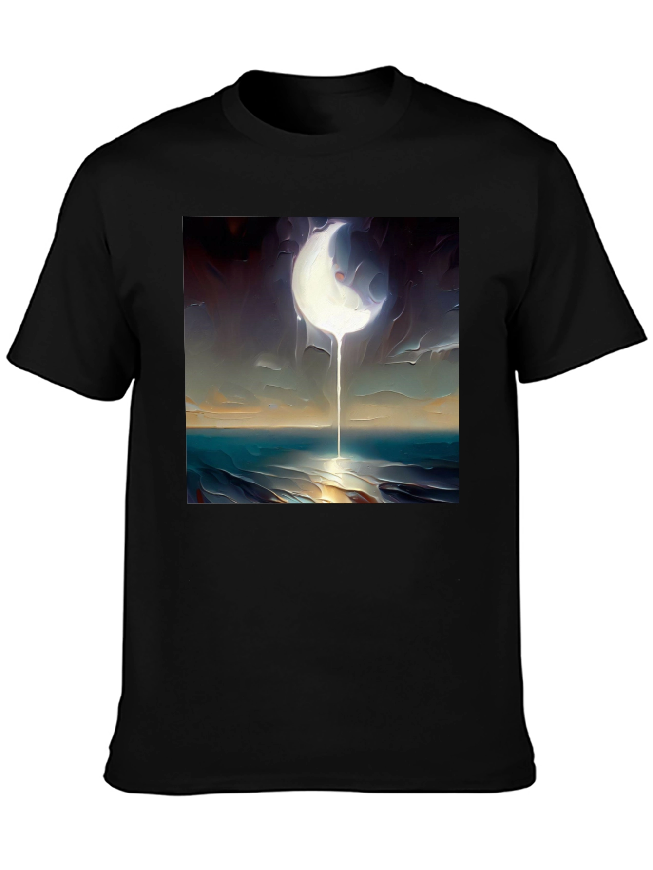 Black Abstract Moonscape Graphic Tee - Black Cotton Casual view 3