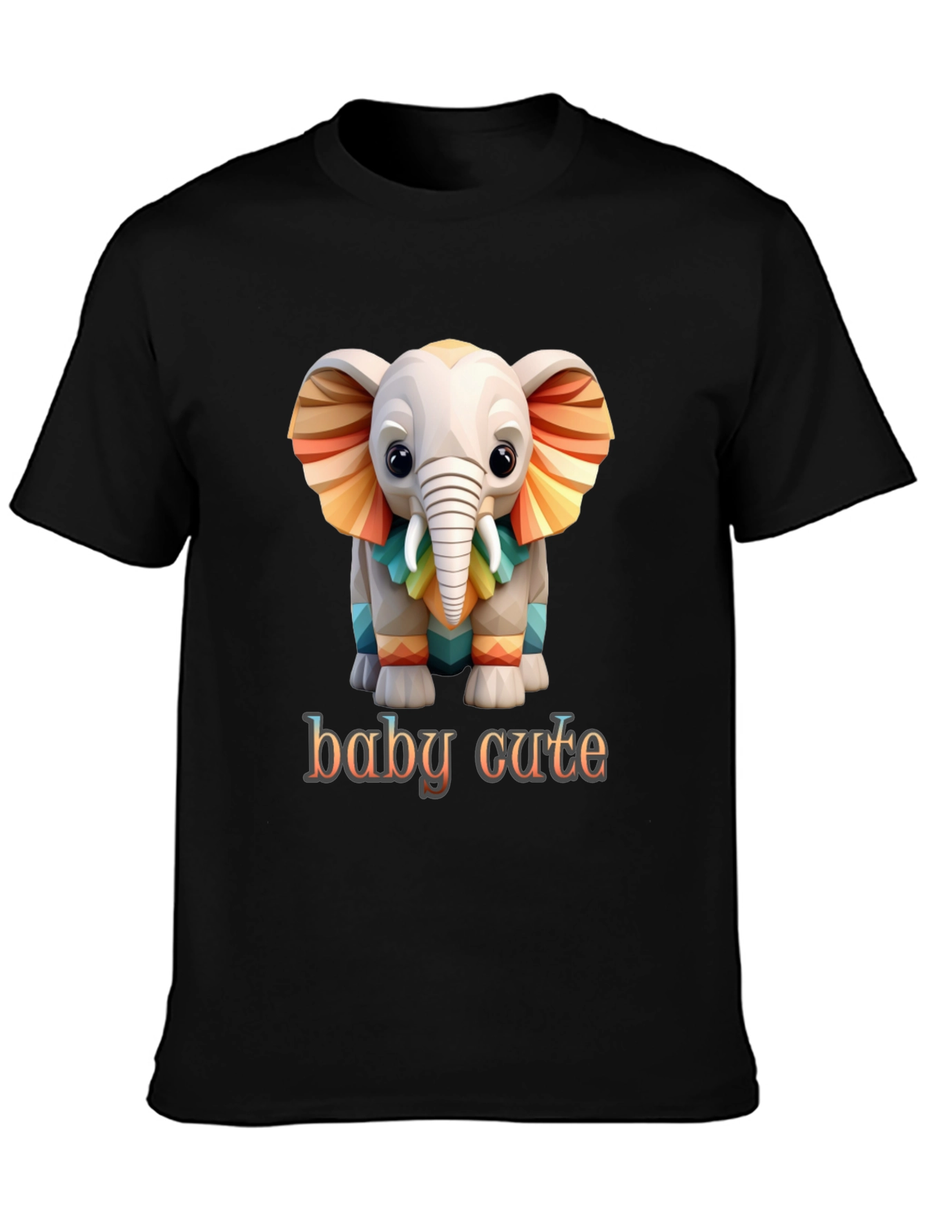 Black Cute Baby Elephant Graphic Tee - Soft Cotton Comfort view 3