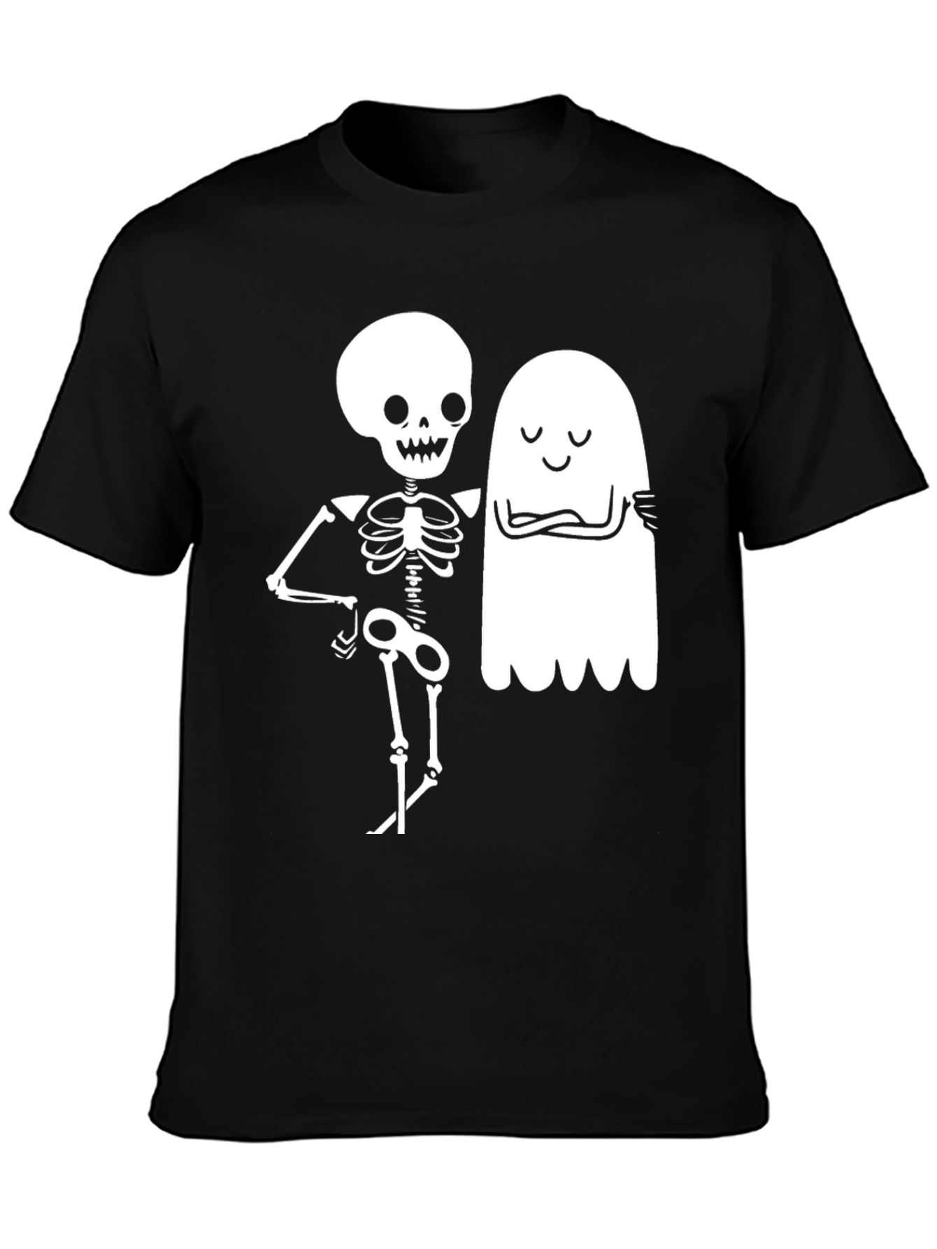 Black Spooky Season Skeleton & Ghost Graphic Tee view 3