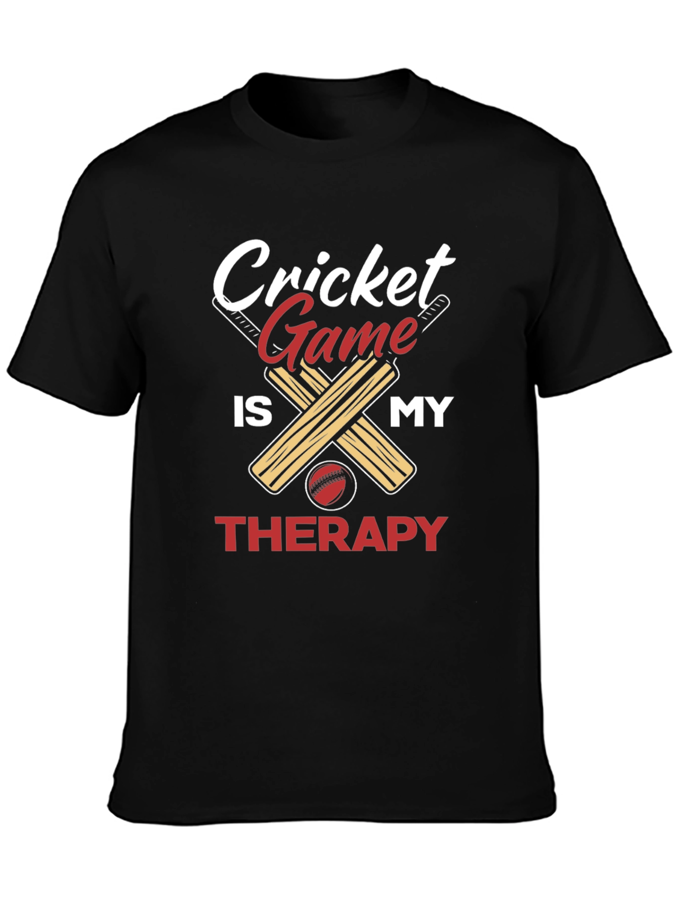 Black Cricket Game is My Therapy Graphic T-Shirt view 3