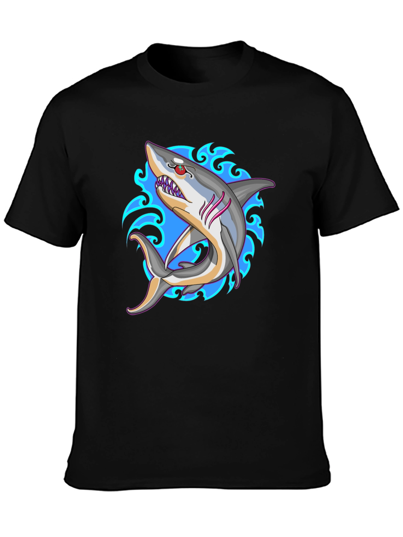 Black Shark Tattoo Style Black T-Shirt view 3
