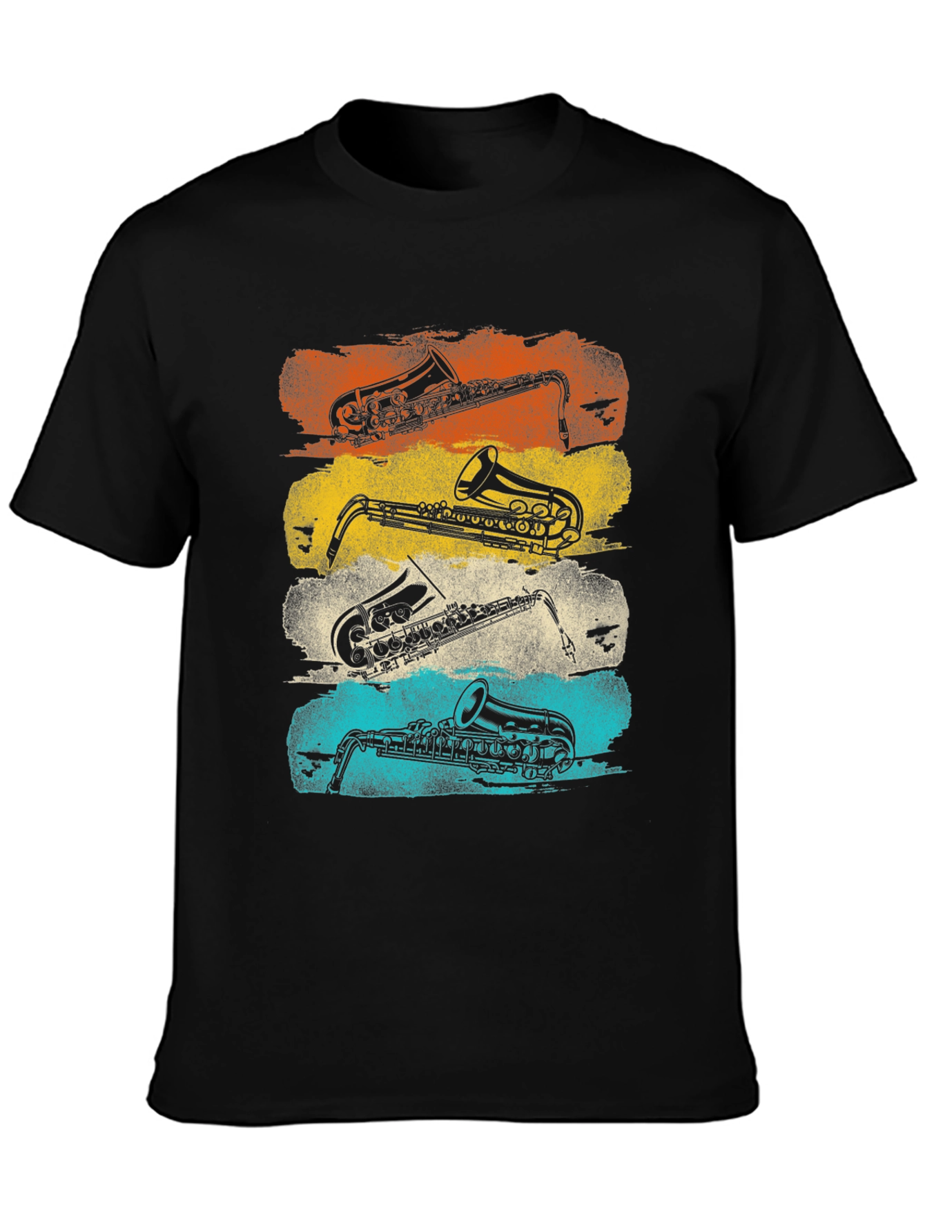 Black Saxophone T-Shirt - Retro Musical Design view 3