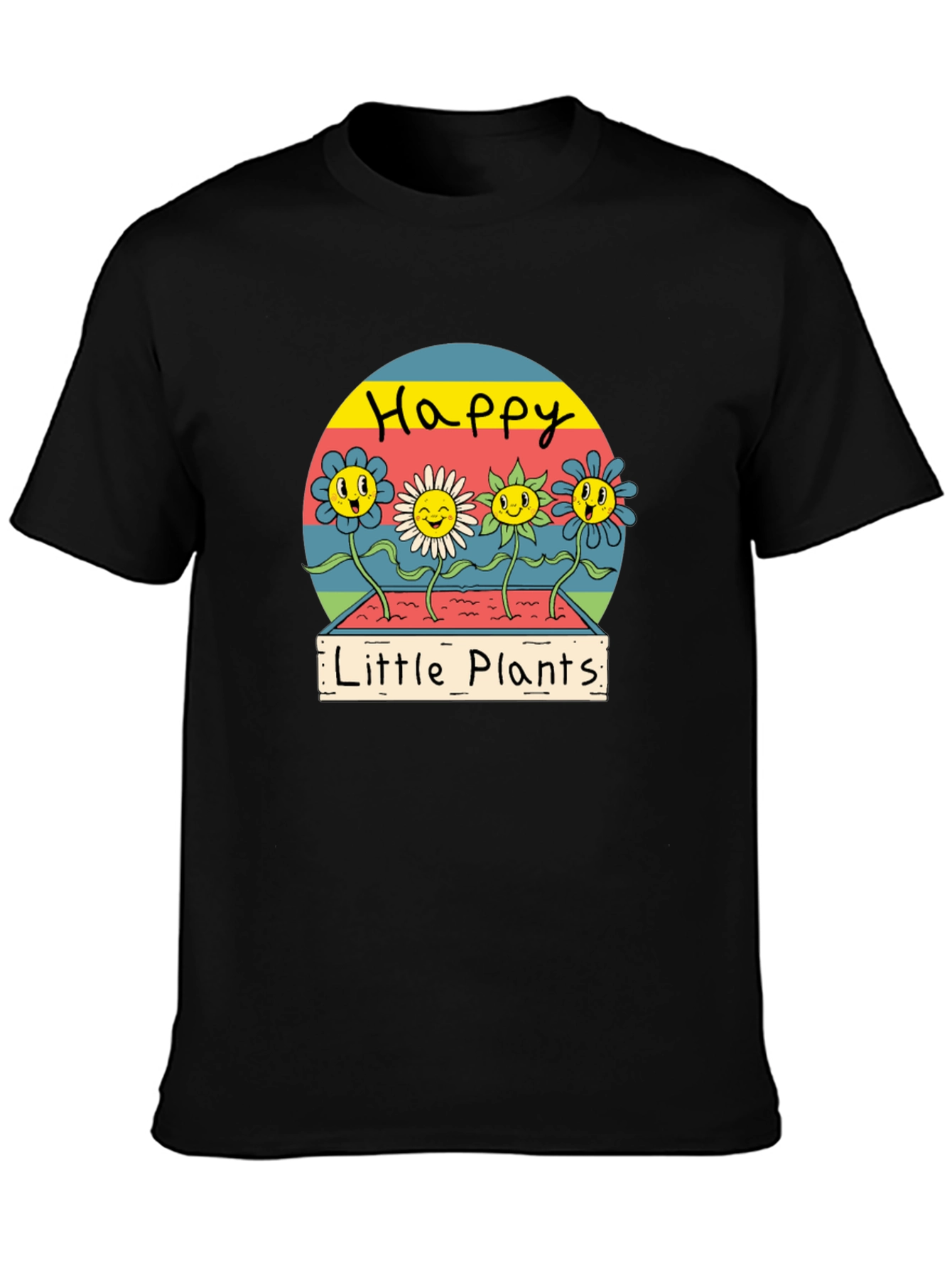 Black Happy Little Plants Graphic Tee - Trendy Unisex T-Shirt view 3