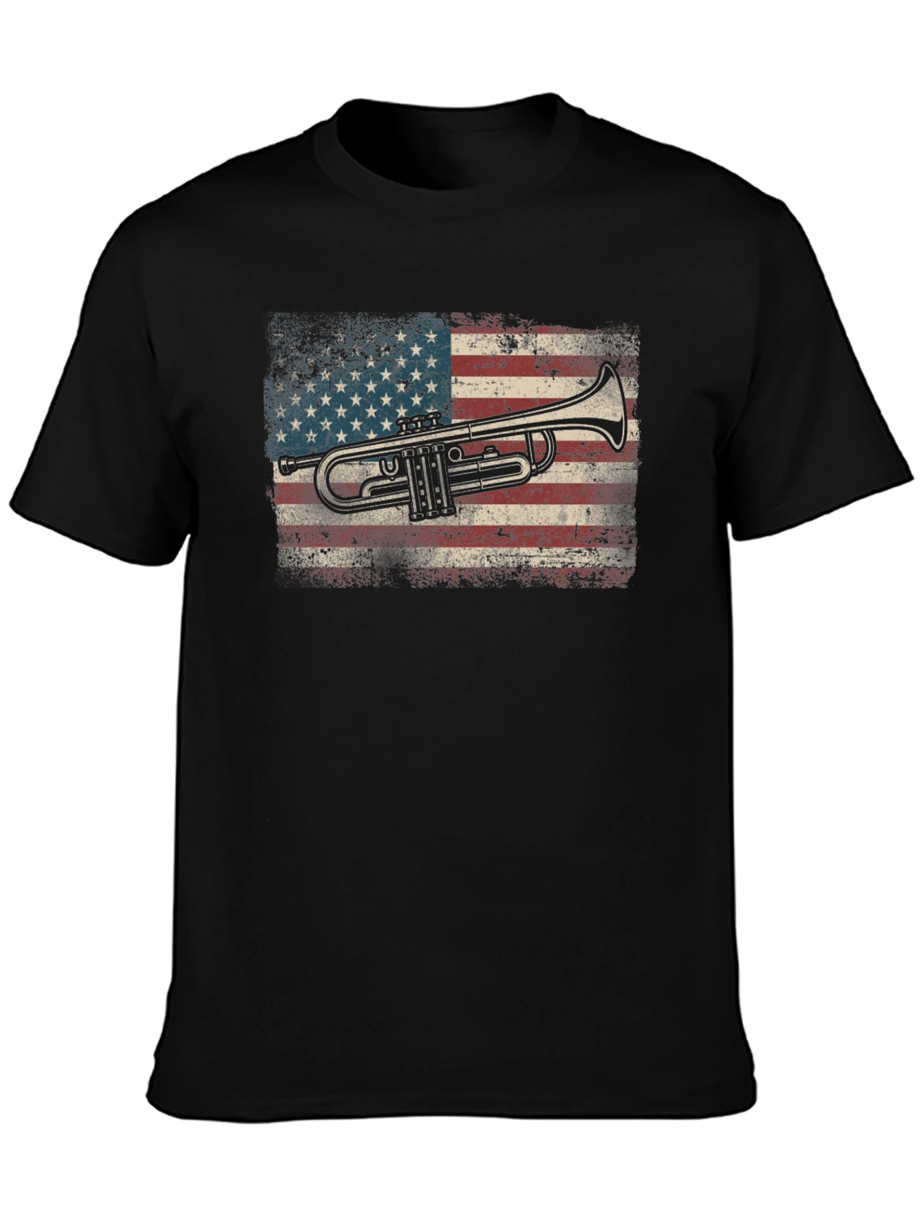 Black Trumpet USA Flag Graphic Tee - Black Cotton T-Shirt view 3