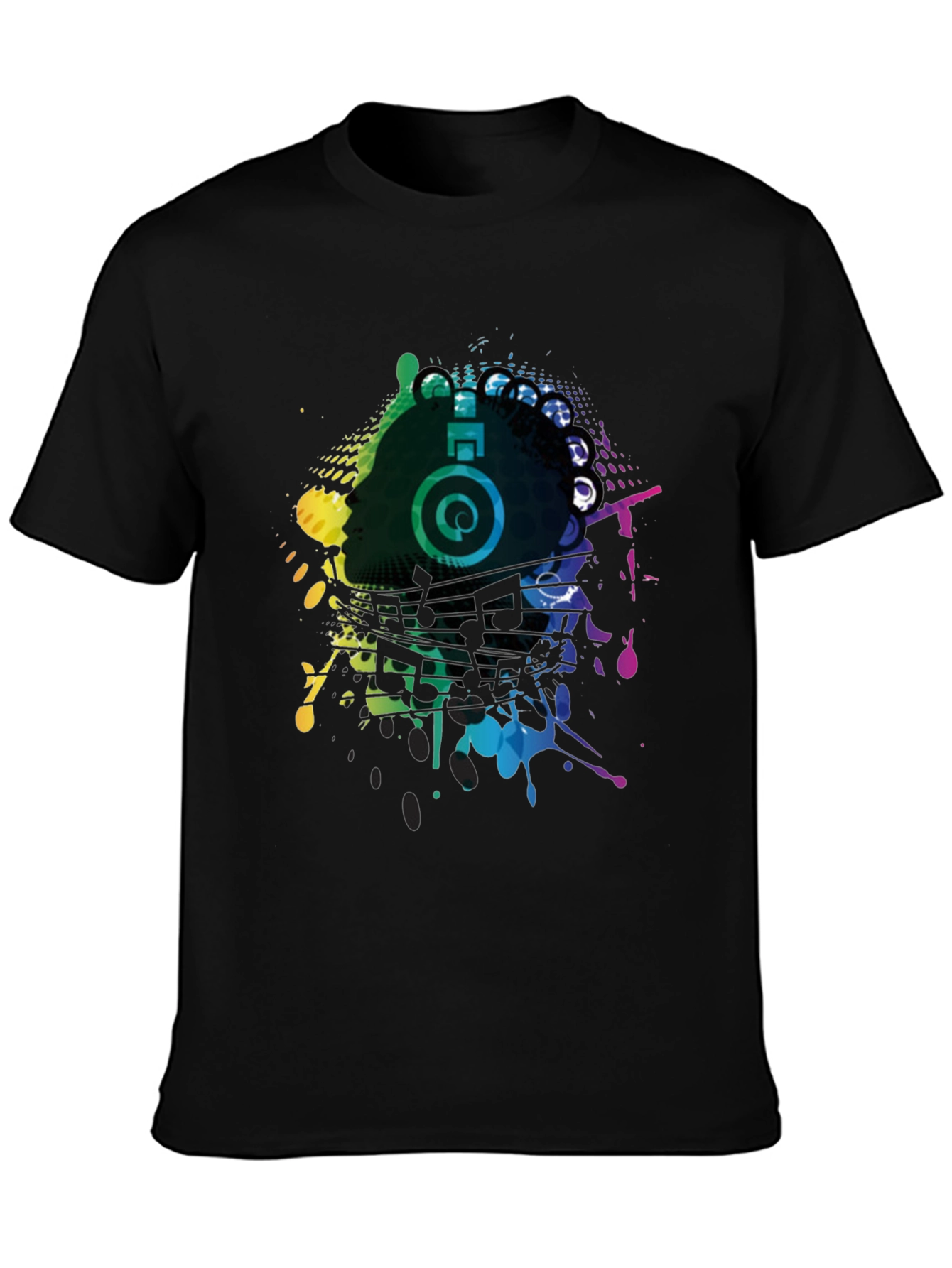 Black Vibrant Music Headphone Graphic Tee - Black view 3
