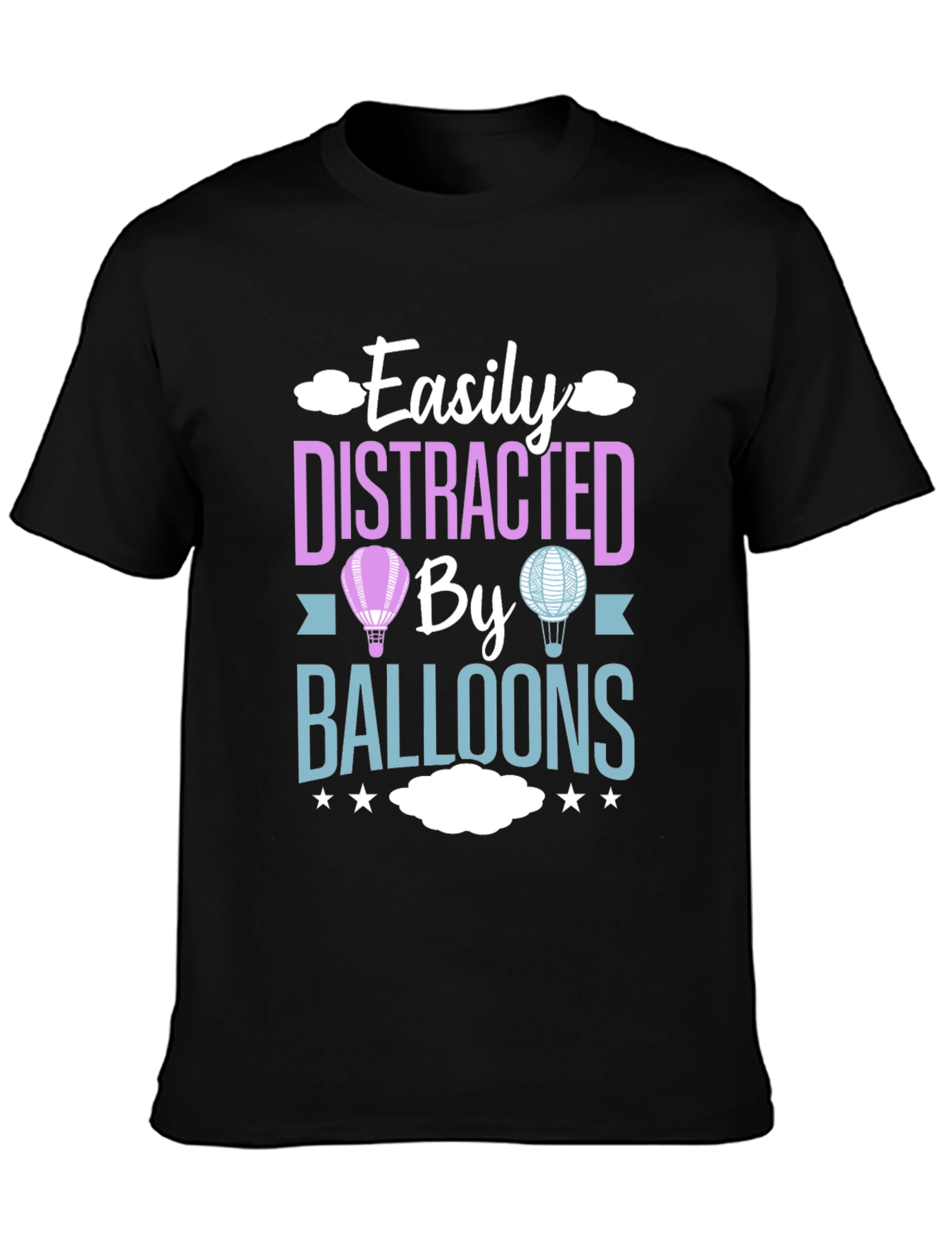 Black Easily Distracted By Balloons T-Shirt view 3