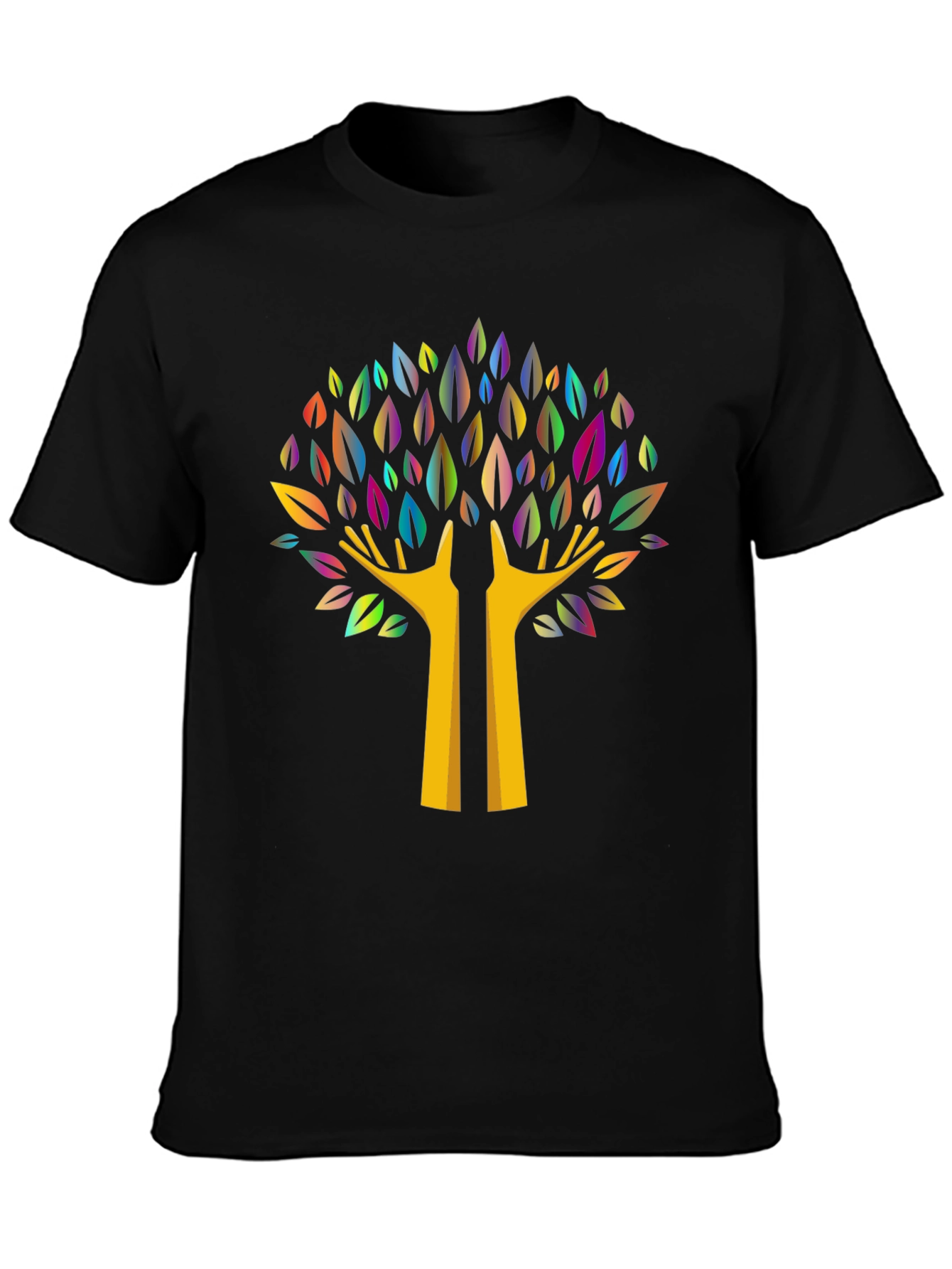 Black Colorful Tree Graphic Black T-Shirt view 3