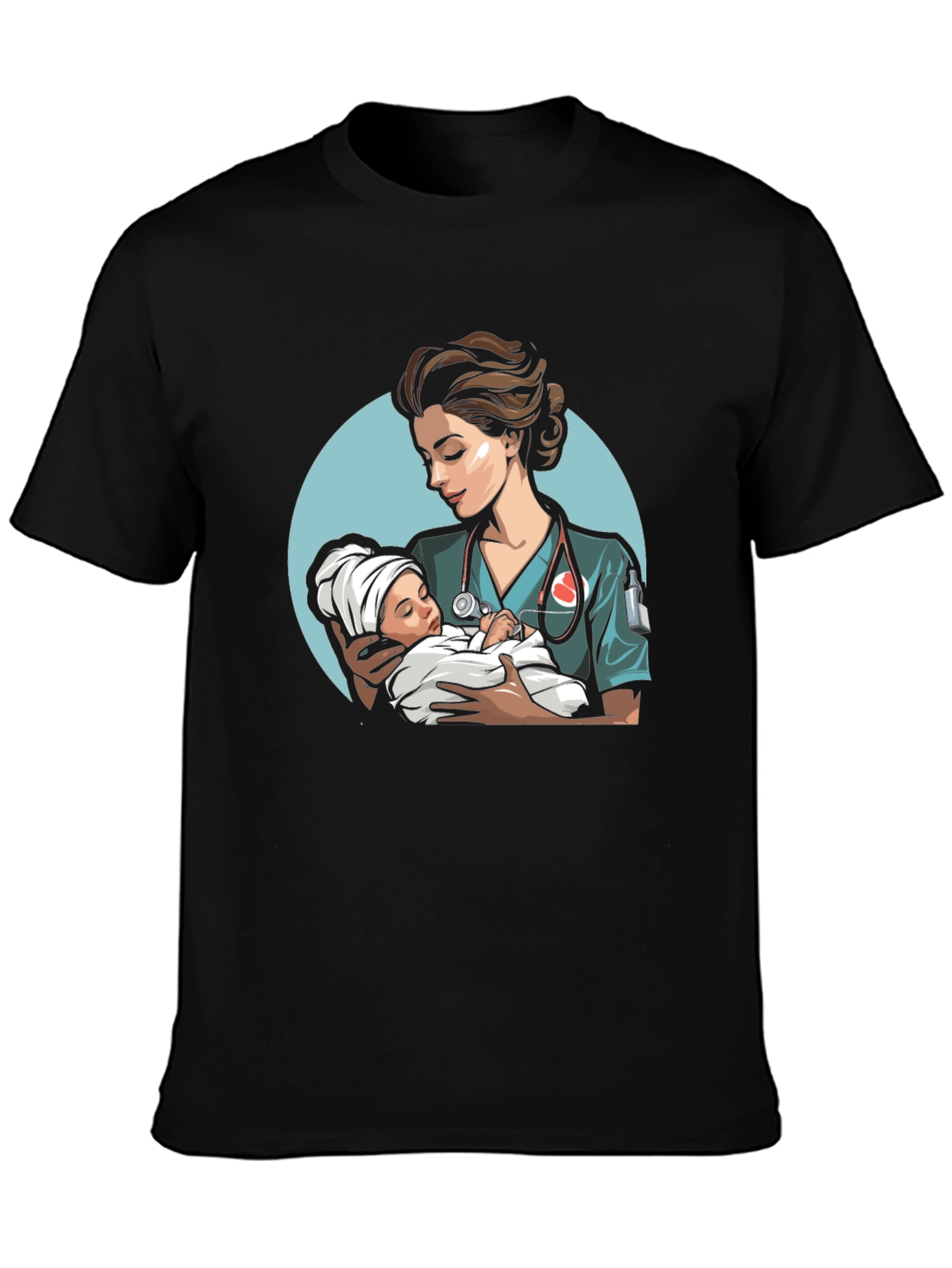 Black Nurse & Baby Graphic Tee - Black Cotton T-Shirt view 3