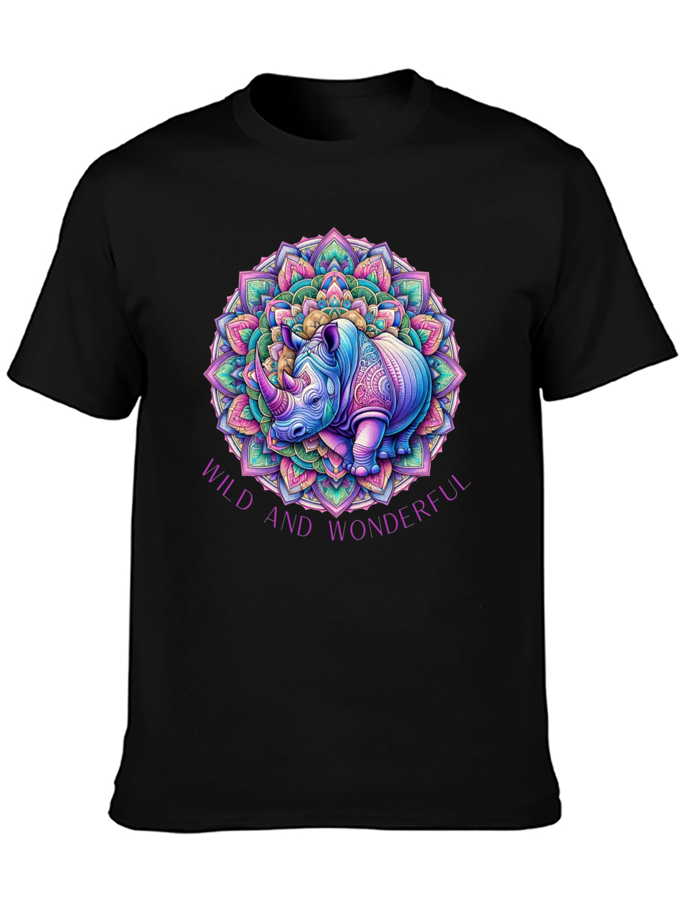 Black Wild and Wonderful Rhino Mandala T-Shirt view 3