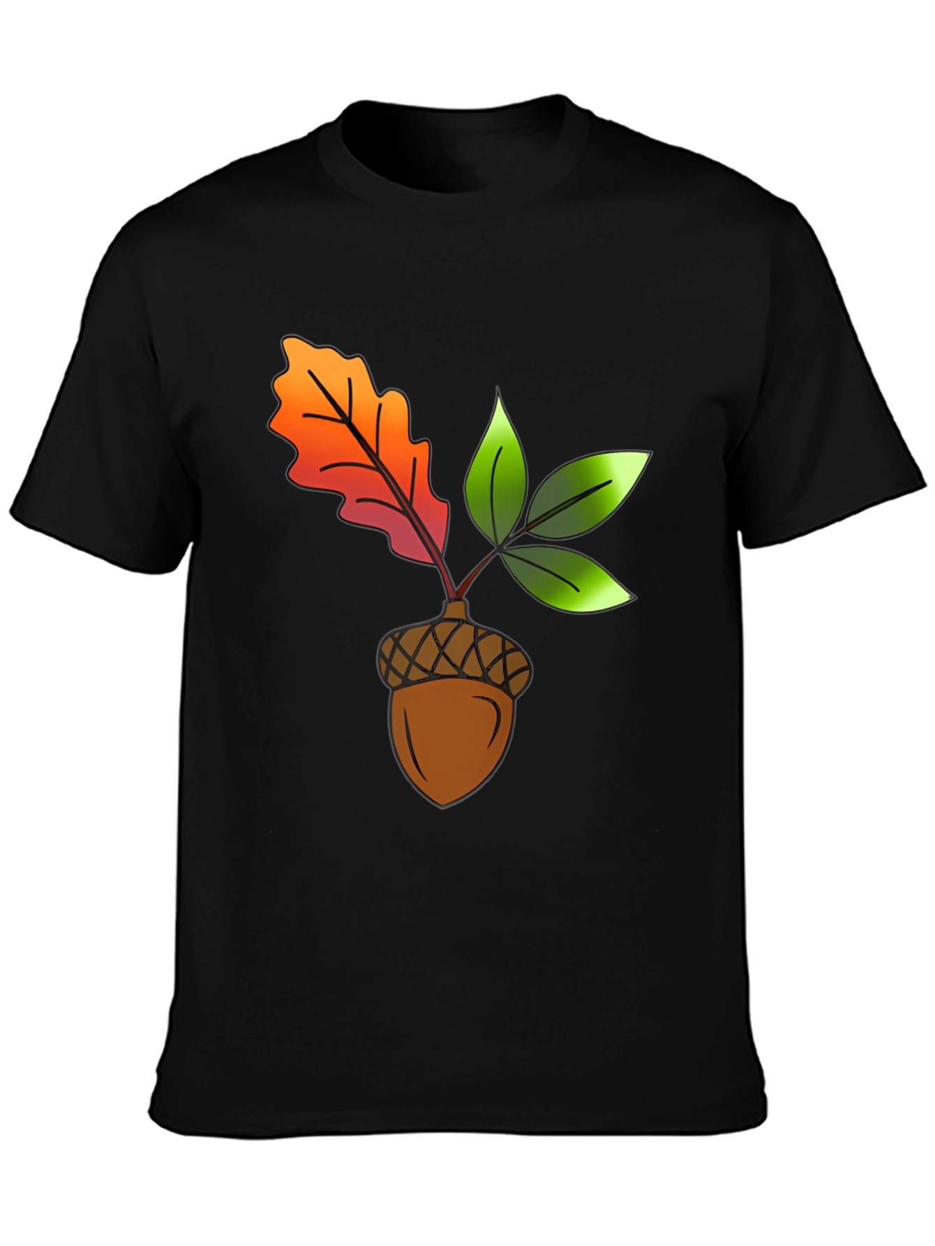 Black Acorn & Leaves Graphic T-Shirt view 3