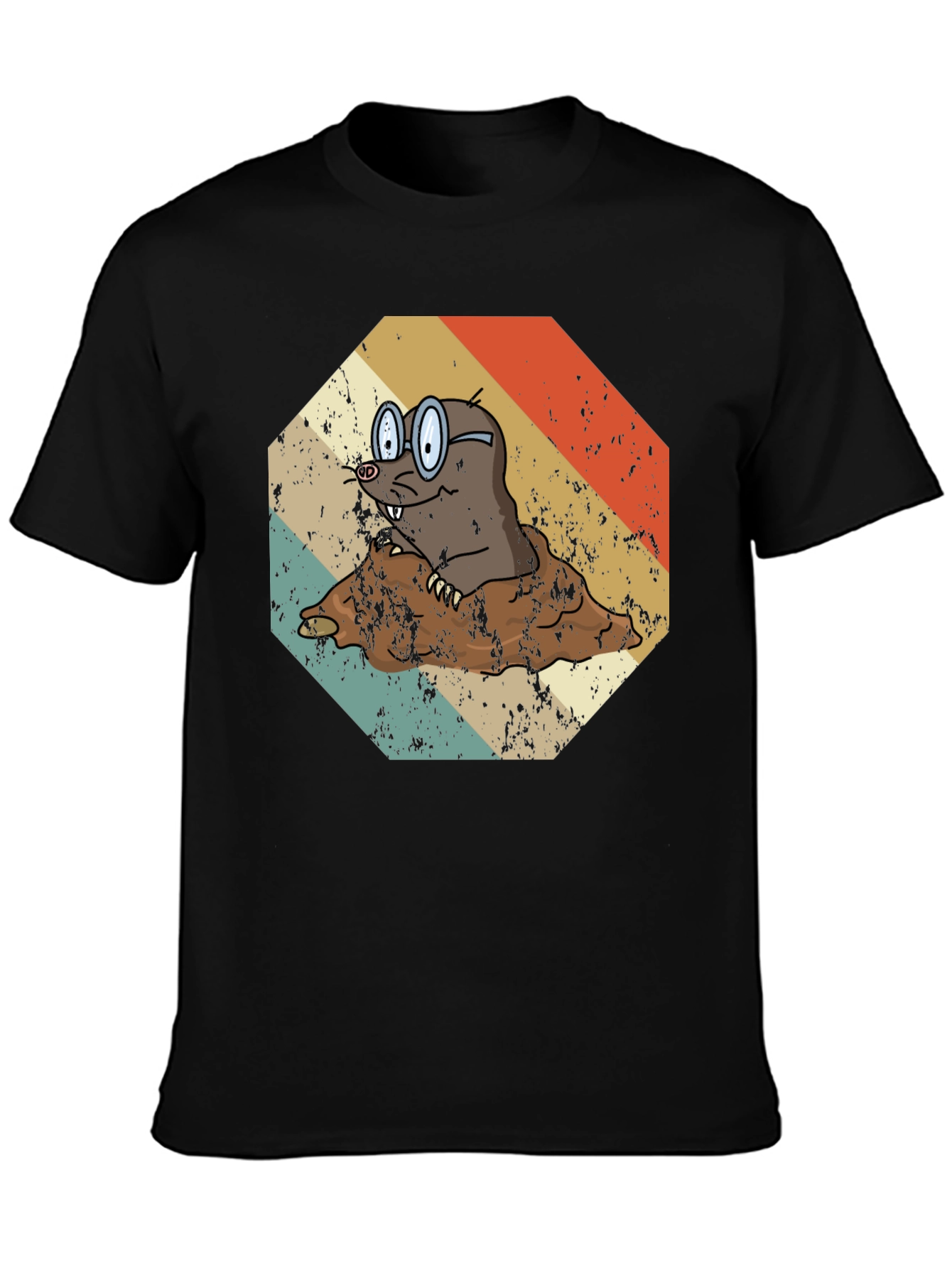 Black Retro Mole T-Shirt: Funny Cartoon Animal Graphic Tee view 3