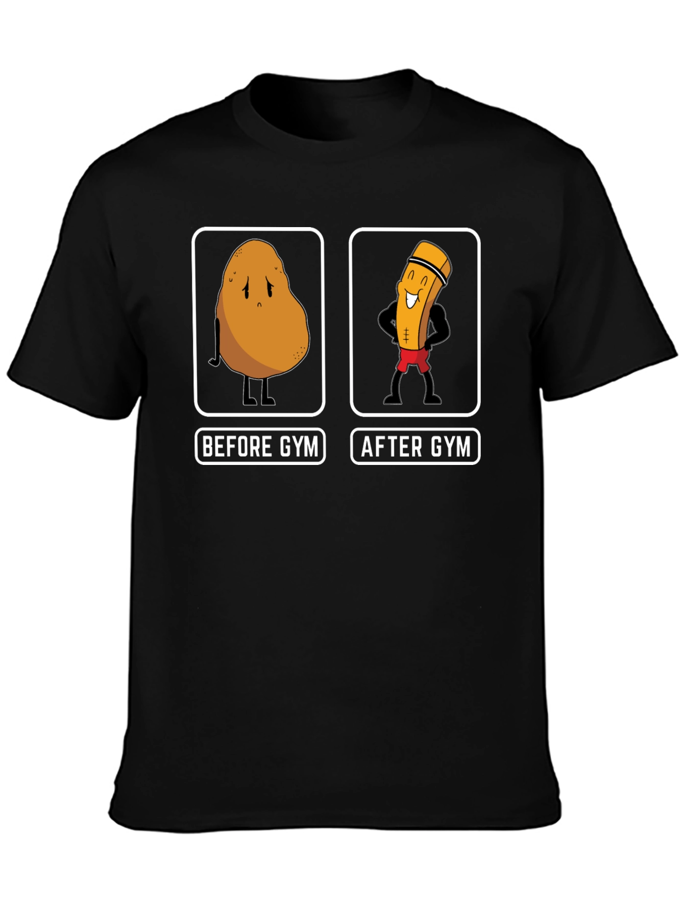Black Gym Potato Funny Workout T-Shirt view 3